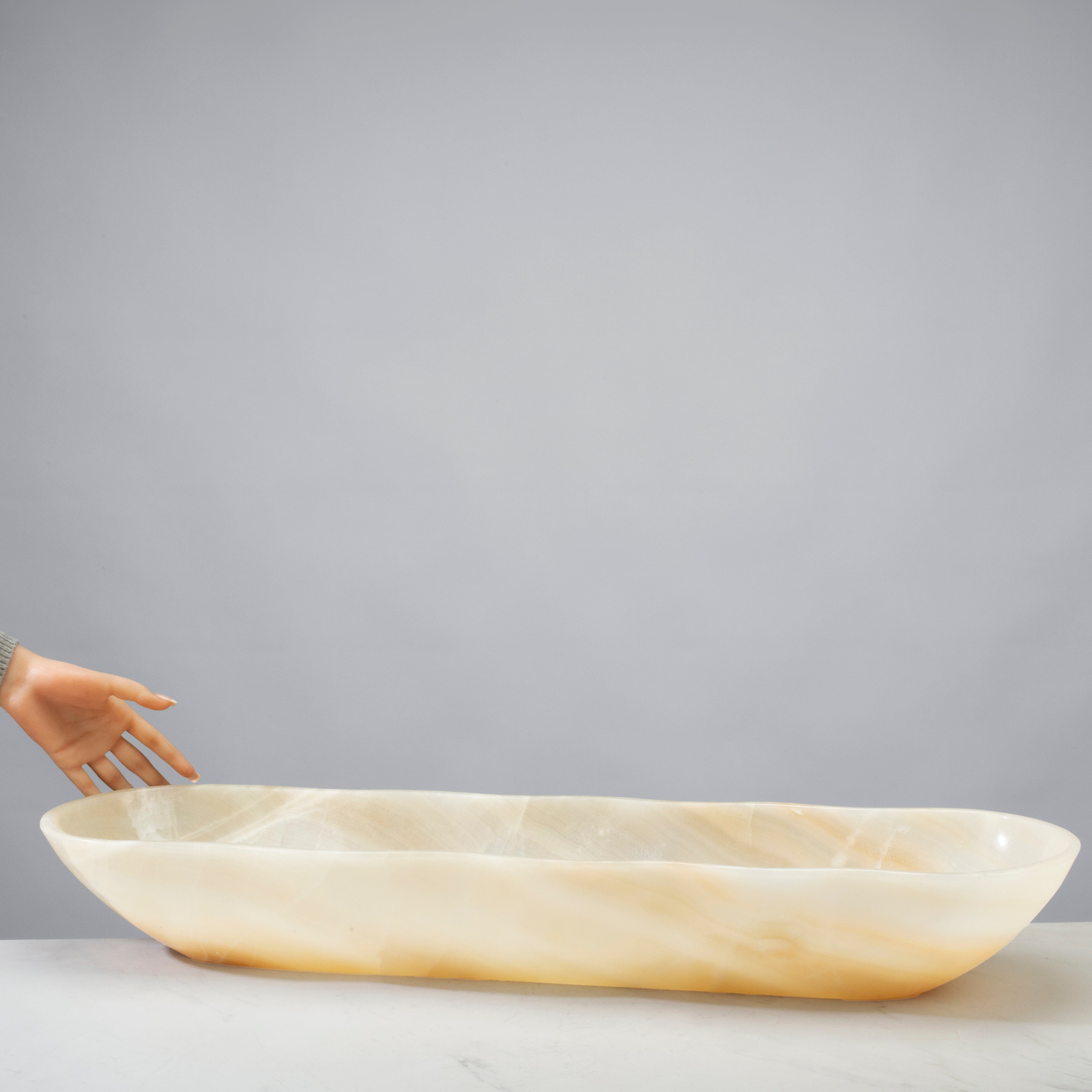 Kalifano Gemstone Bowl White Onyx Canoe Bowl - 31 in BOX4800.001