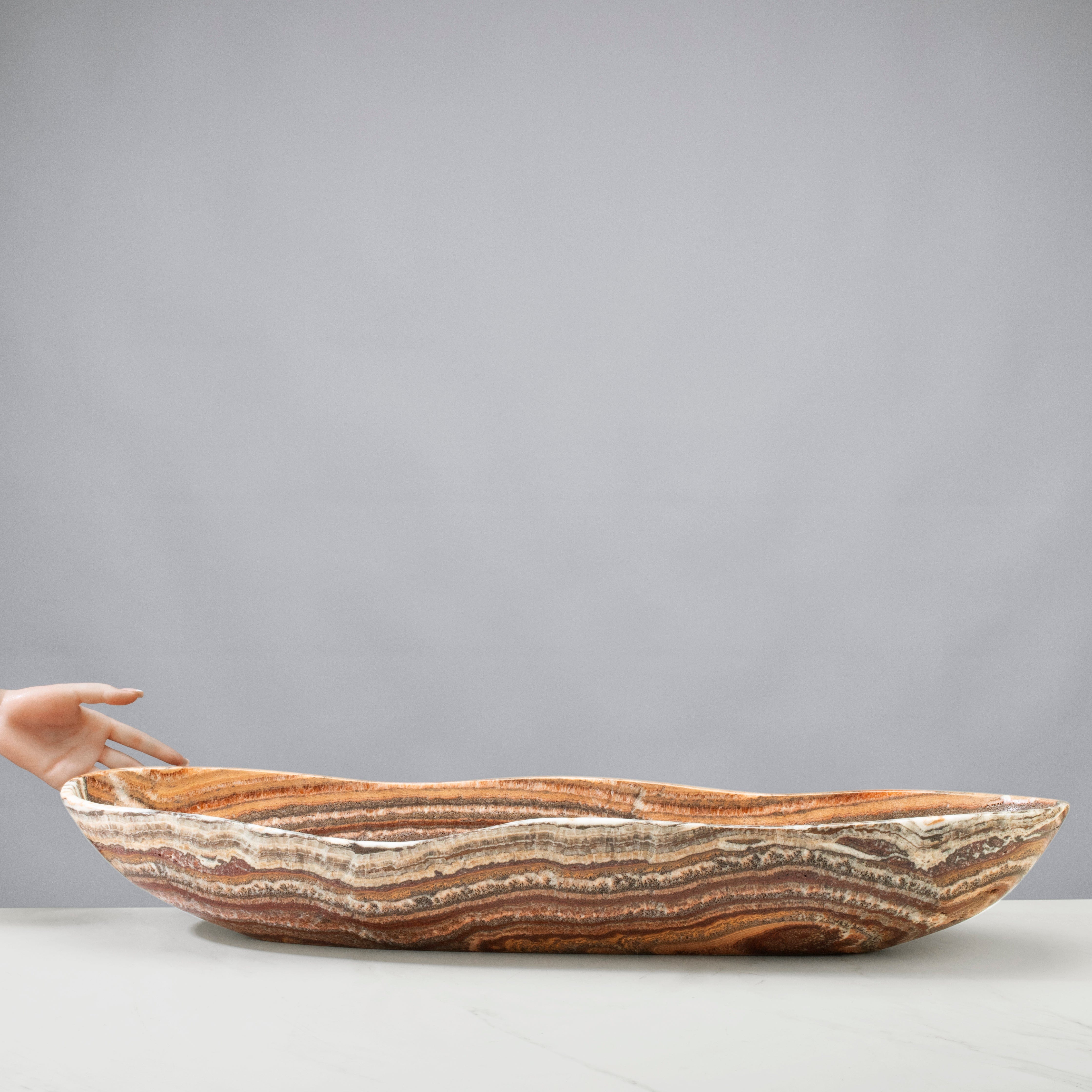 Kalifano Gemstone Bowl Zebra Onyx Canoe Bowl - 31 in BOX7800.009