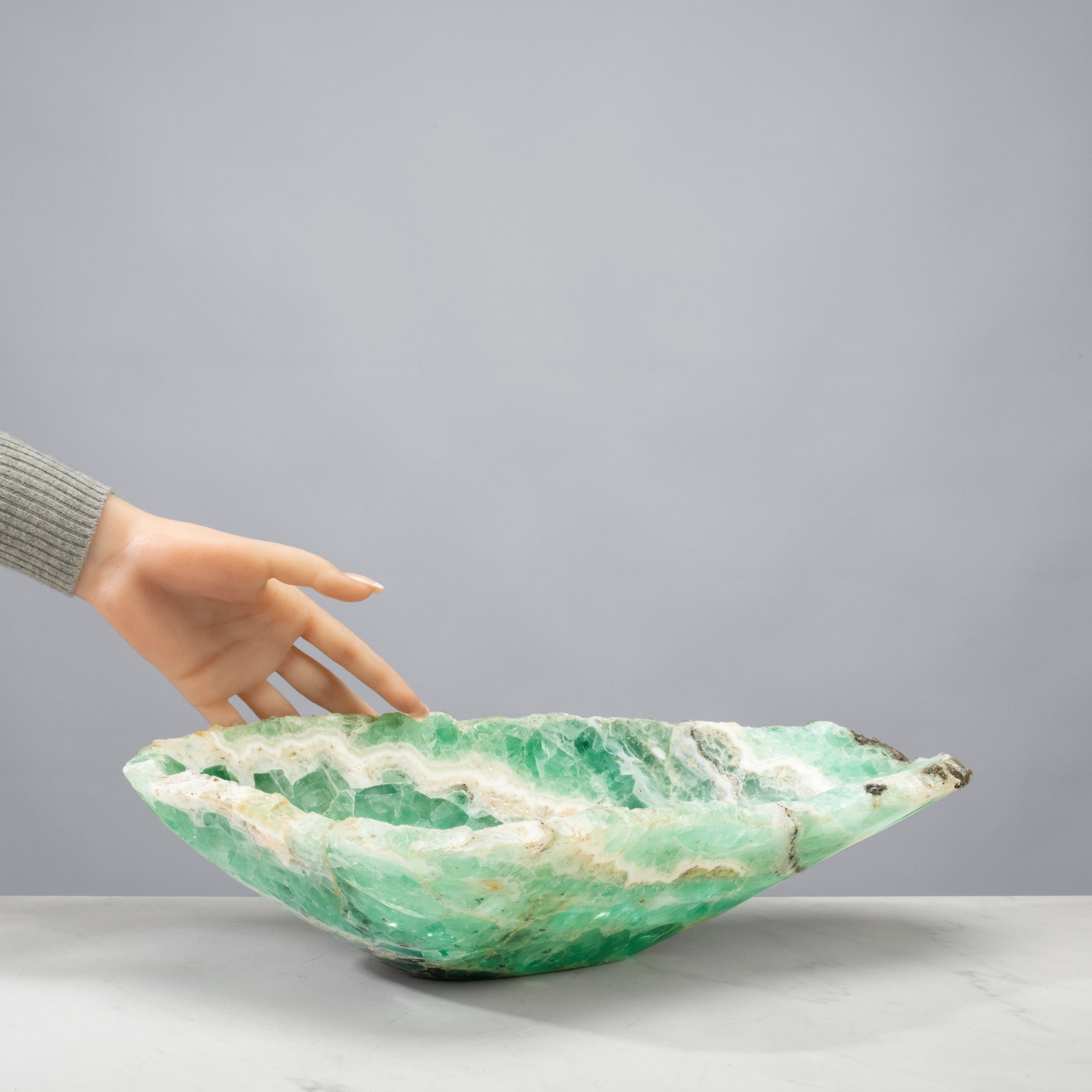 KALIFANO Gemstone Bowls Natural Green Fluorite Bowl 16" BFL9000.004
