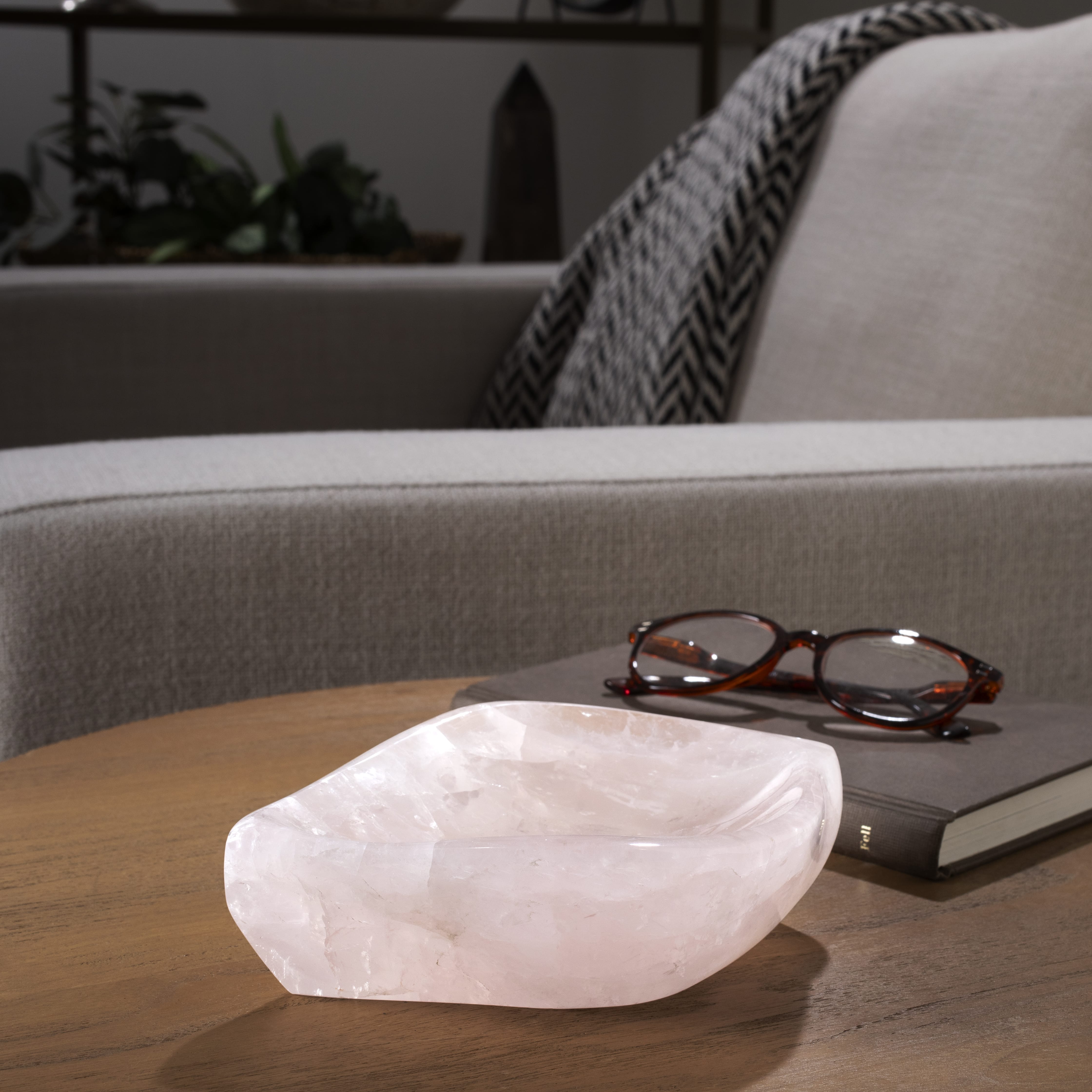 Kalifano Gemstone Bowls Rose Quartz Leaf Bowl from Madagascar - 7" BOWL960-RQ.002