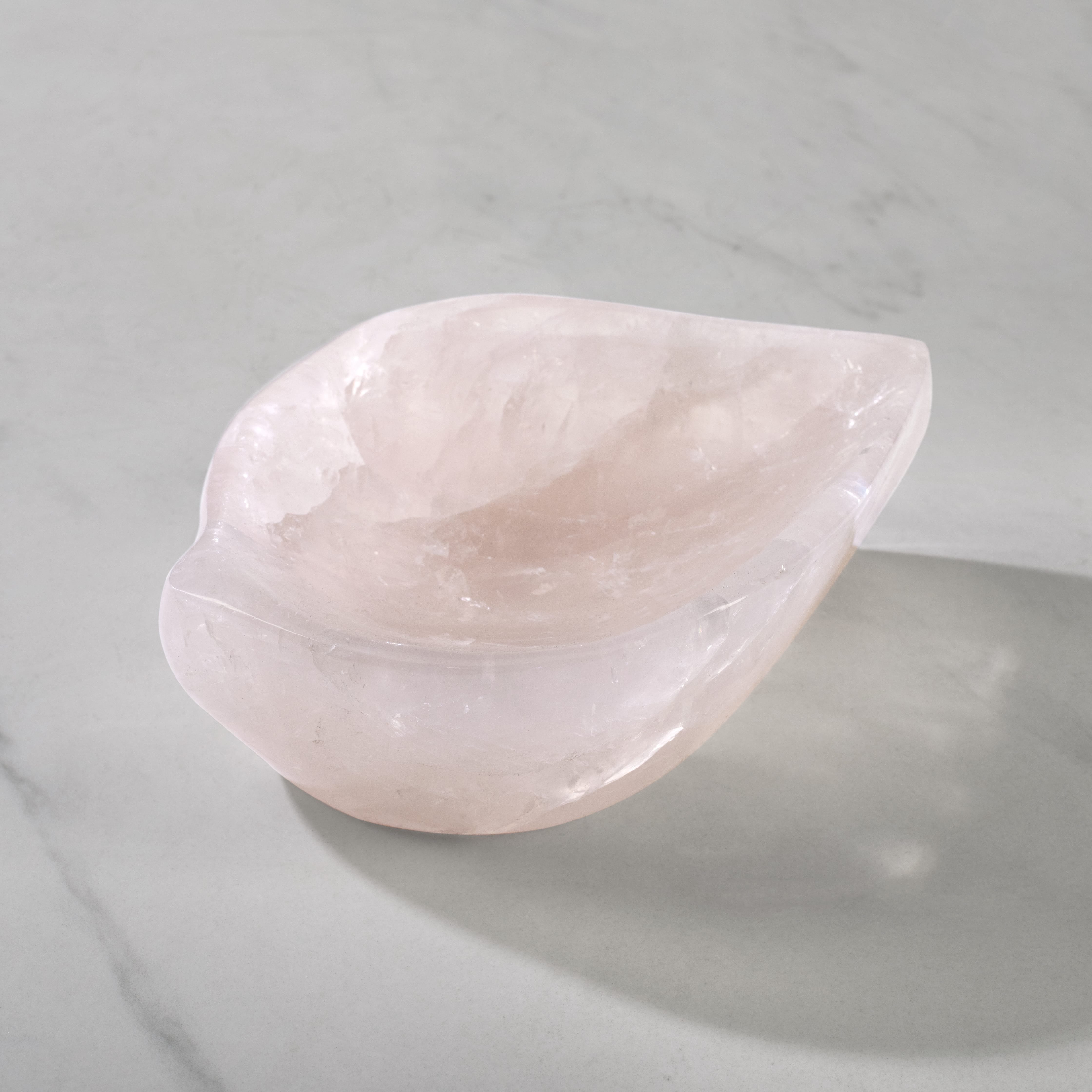 Kalifano Gemstone Bowls Rose Quartz Leaf Bowl from Madagascar - 7" BOWL960-RQ.002