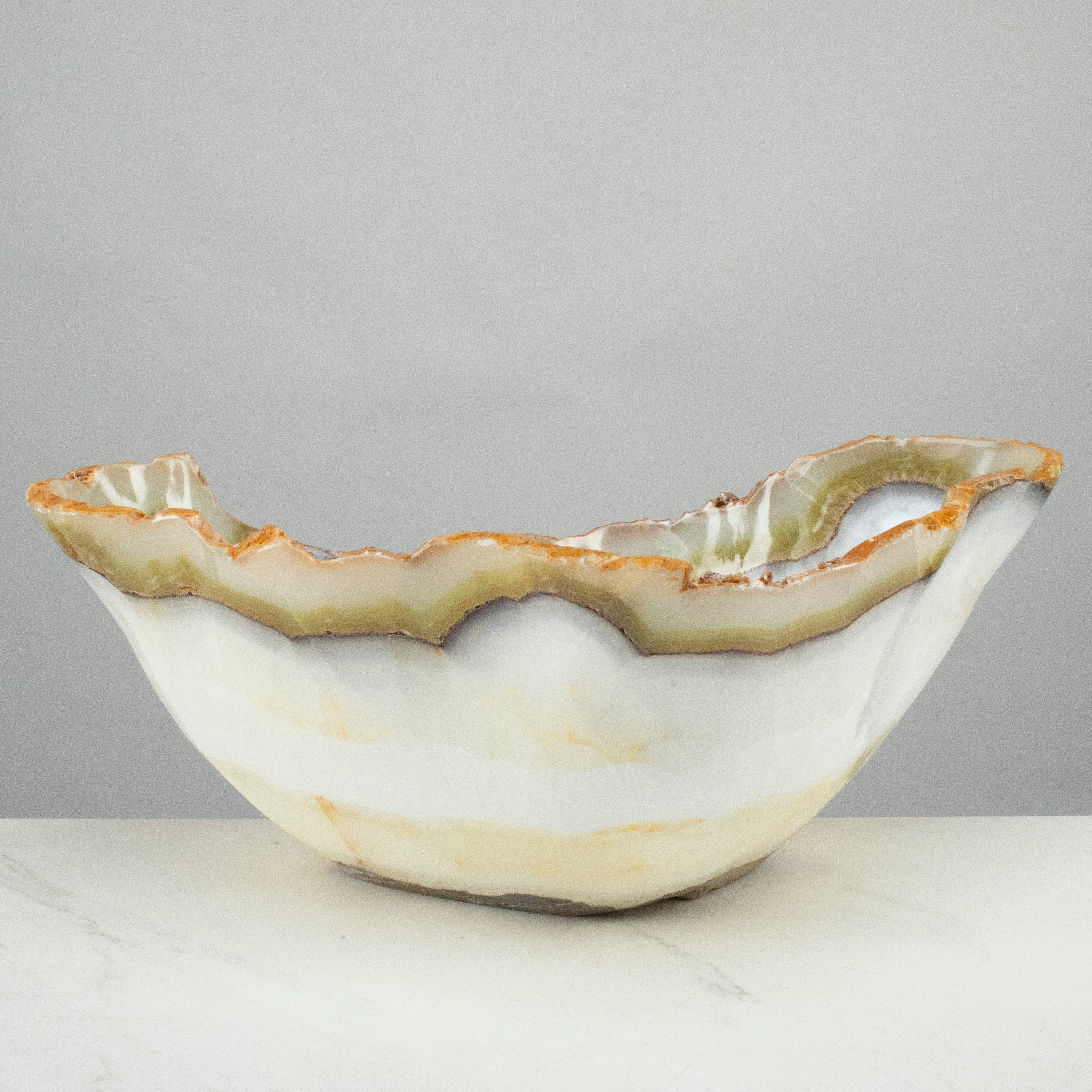KALIFANO Gemstone Bowls White and Green Onyx Bowl 23" BOX11000.002