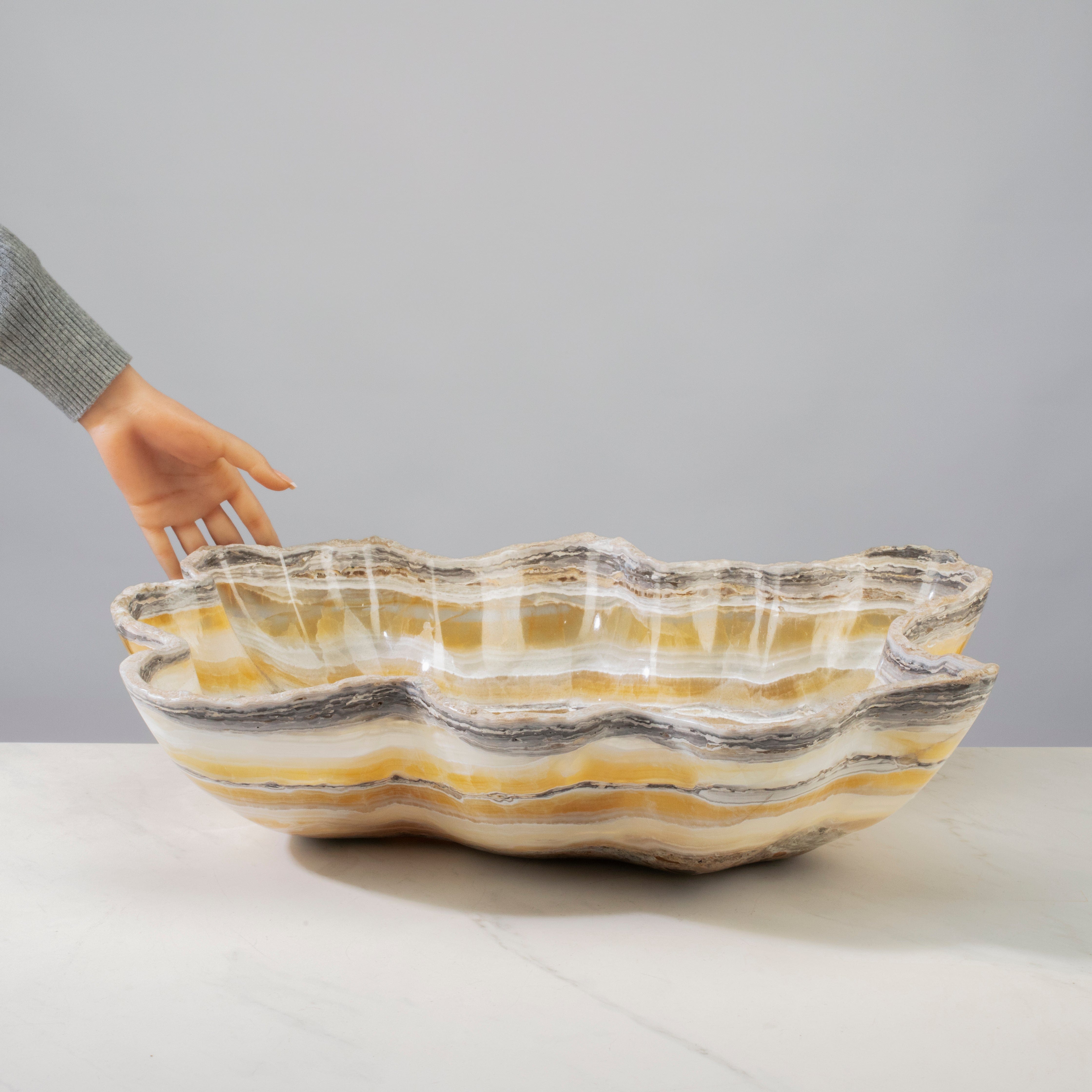KALIFANO Gemstone Bowls White and Honey Onyx Bowl 22" BOX11000.004