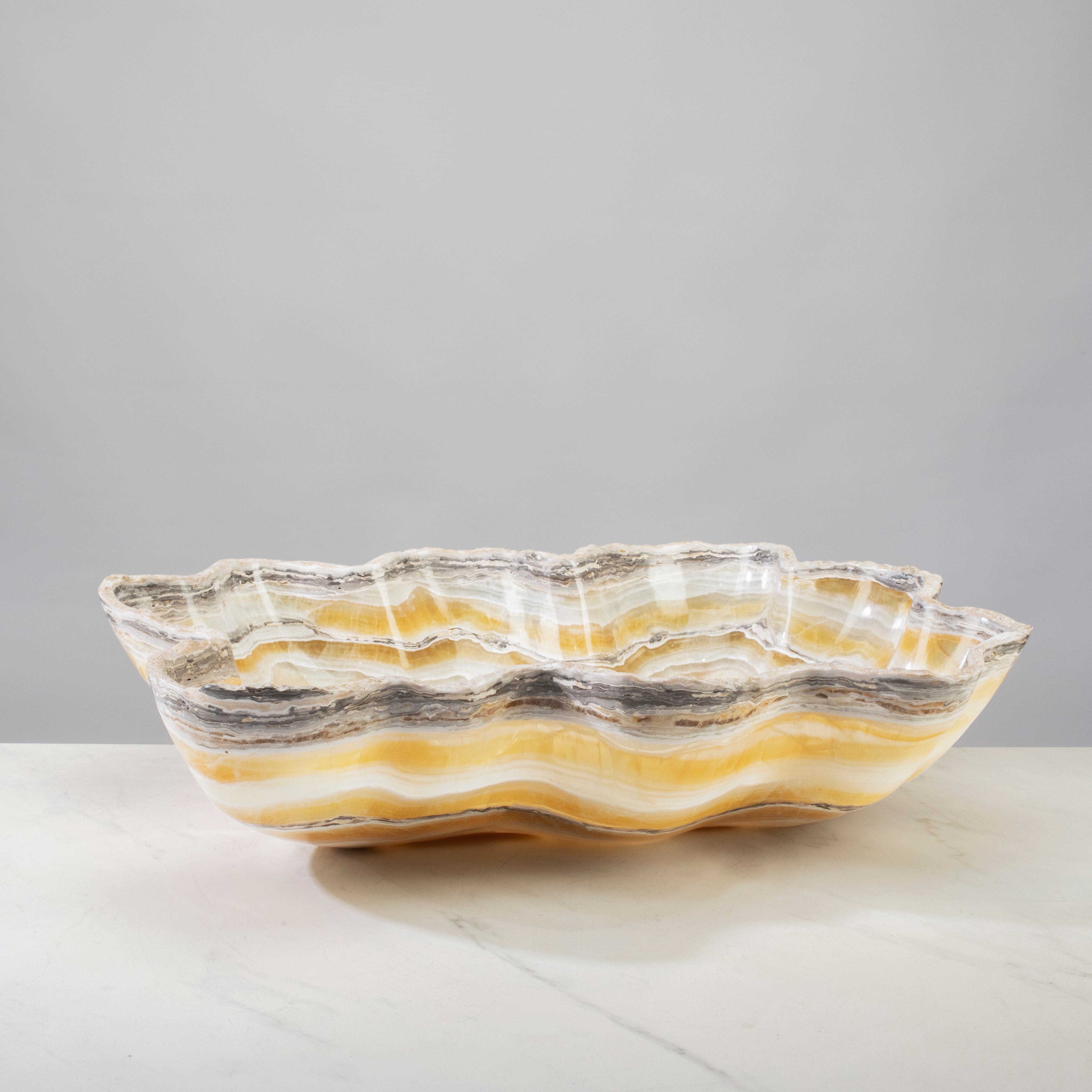 KALIFANO Gemstone Bowls White and Honey Onyx Bowl 22" BOX11000.004