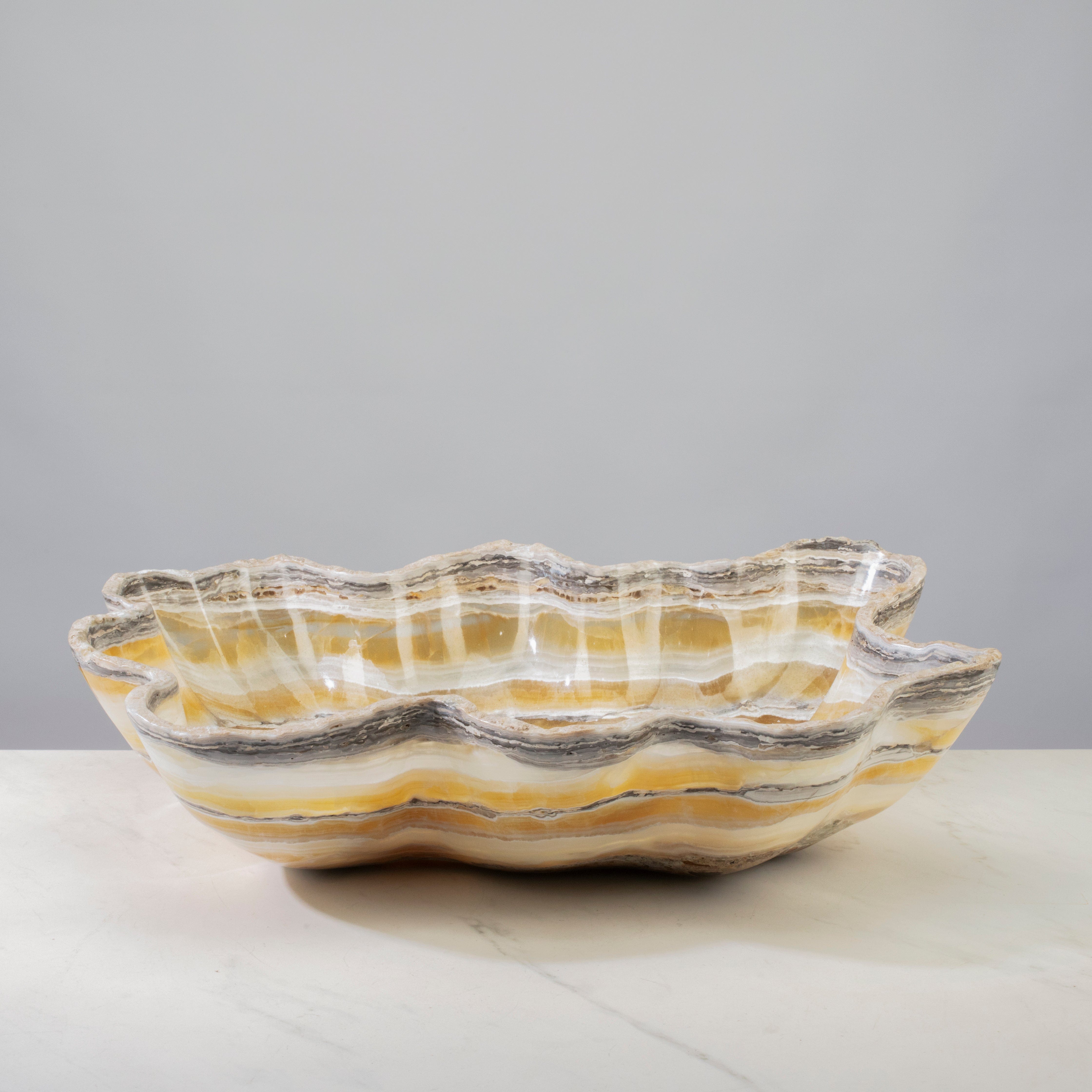 KALIFANO | Natural White and Honey Onyx Bowl 22