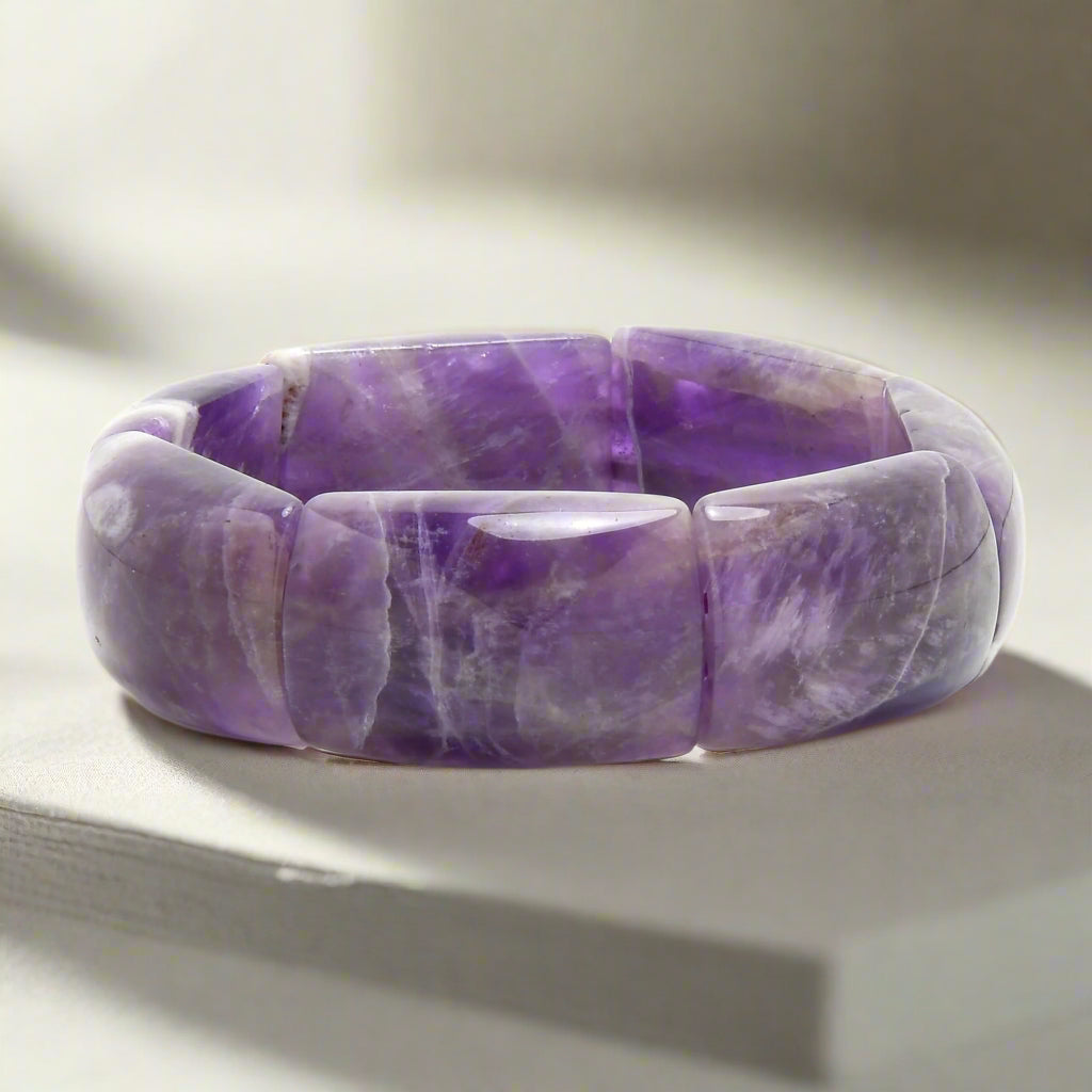 Kalifano Gemstone Bracelets 30mm Amethyst Stretch Bangle BLACK-BGP-057