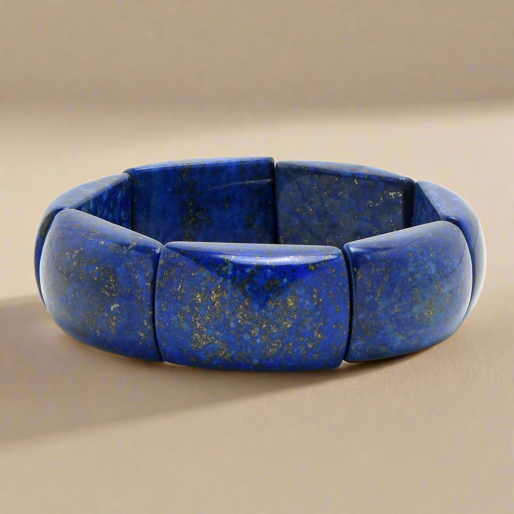 Kalifano Gemstone Bracelets 30mm Lapis Lazuli Stretch Bangle BLACK-BGP-055