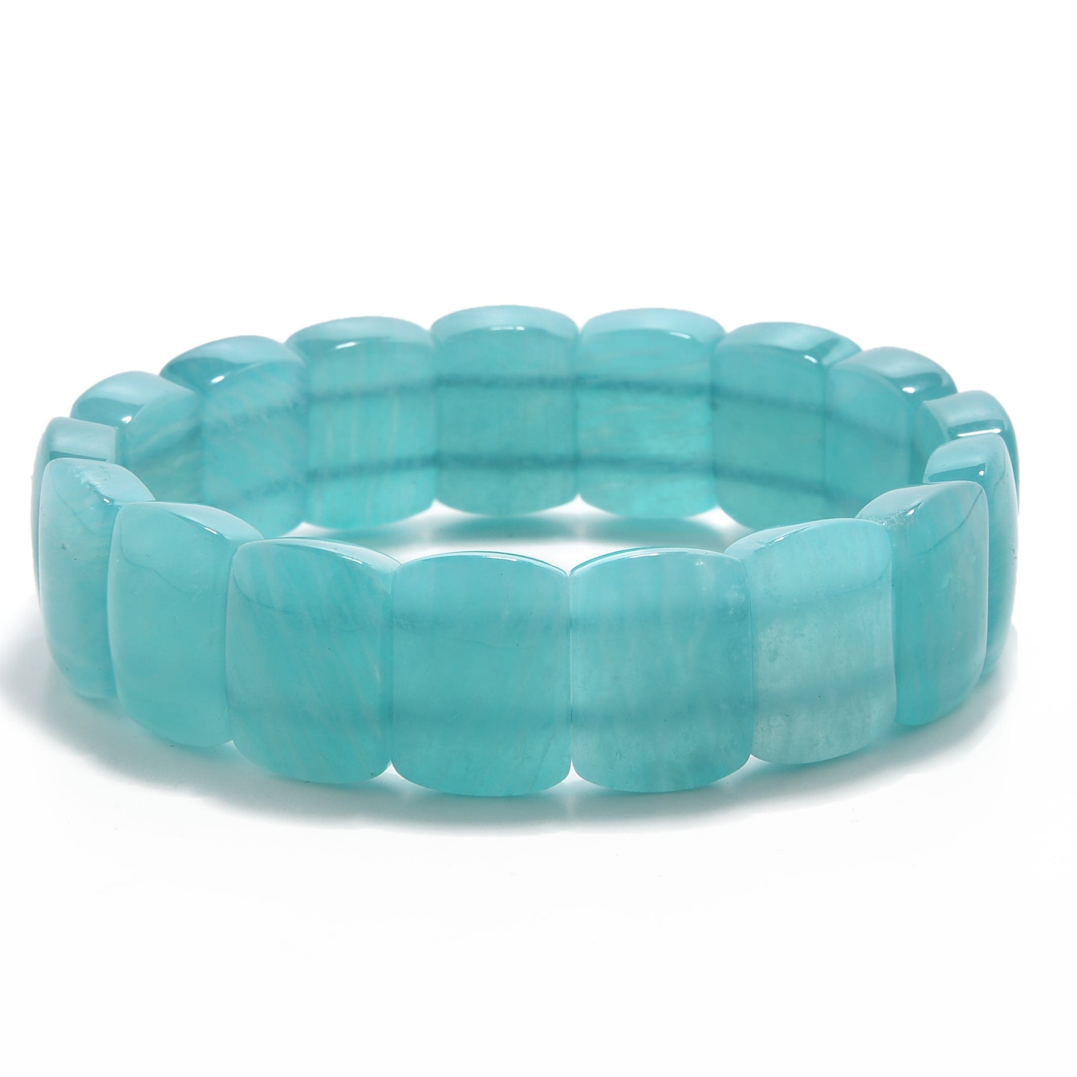 Kalifano Gemstone Bracelets Amazonite Gemstone 16mm Beads Elastic Bracelet OLIVE-BGP-014