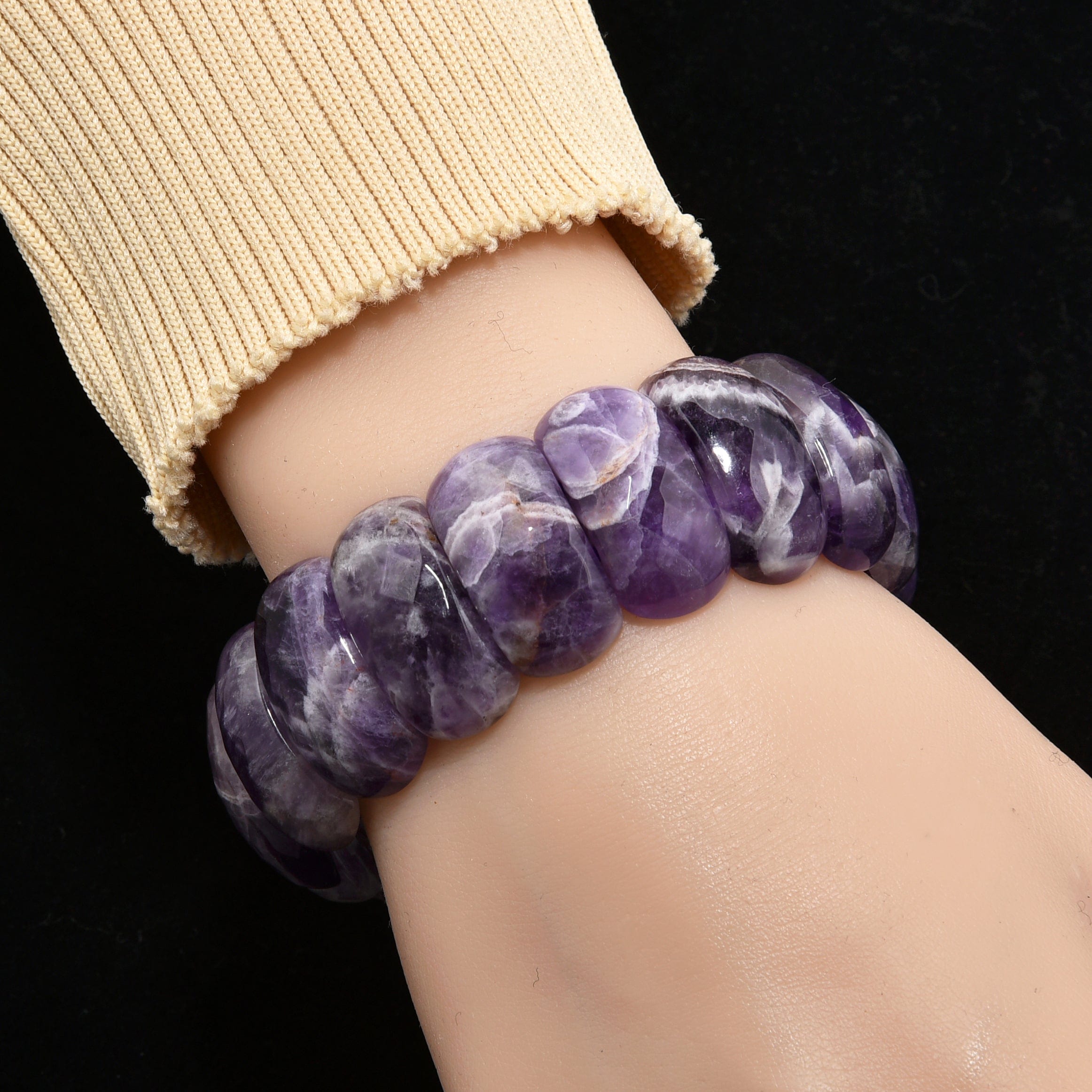 Kalifano Gemstone Bracelets Amethyst Faceted Gemstone Bead Elastic Bracelet