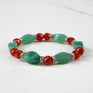 Aventurine Twisted Bead and Round Faceted Carnelian with Crystal Accent Beads Gemstone Elastic Bracelet