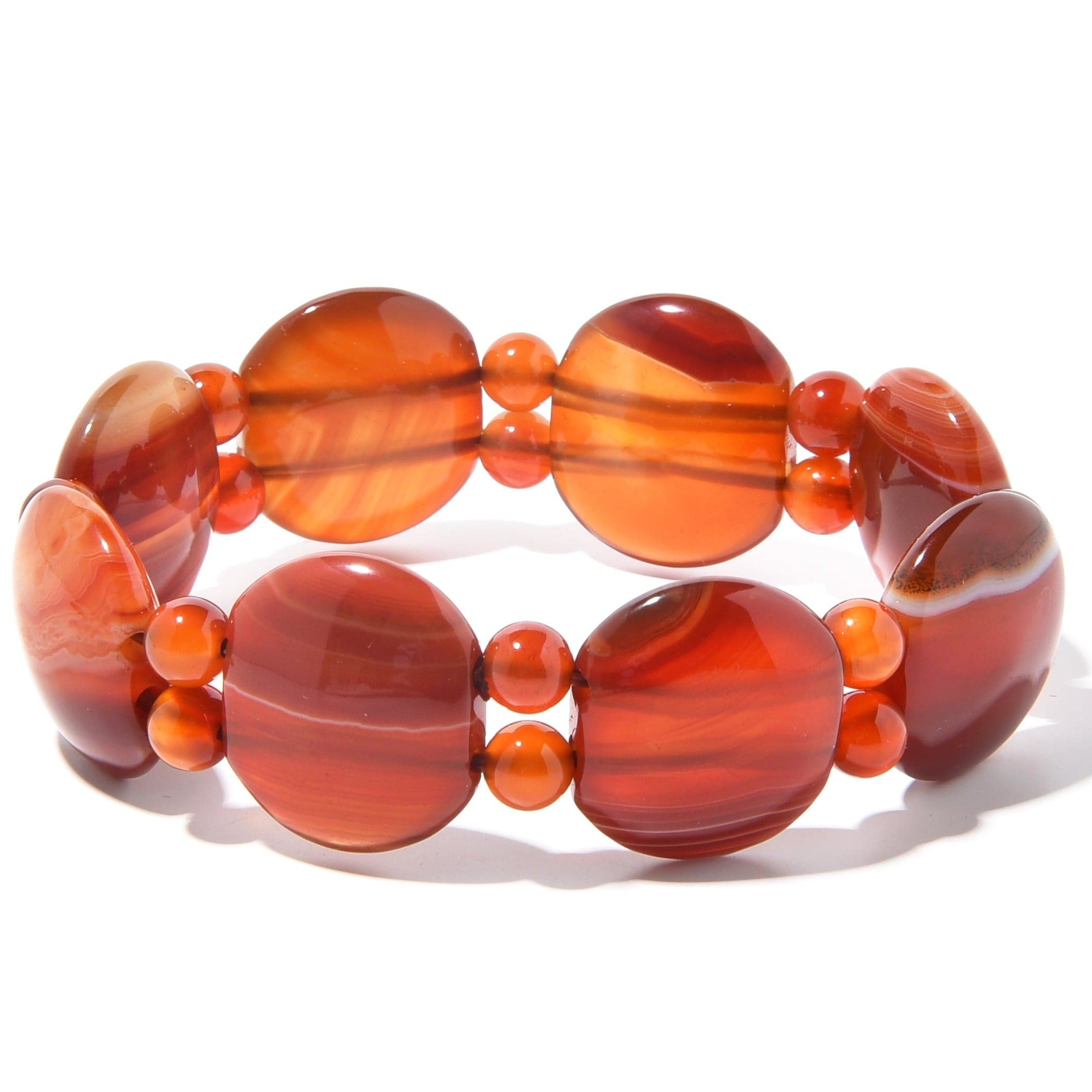 Kalifano Gemstone Bracelets Banded Carnelian Natural Gemstone Elastic Bracelet WHITE-BGP-058