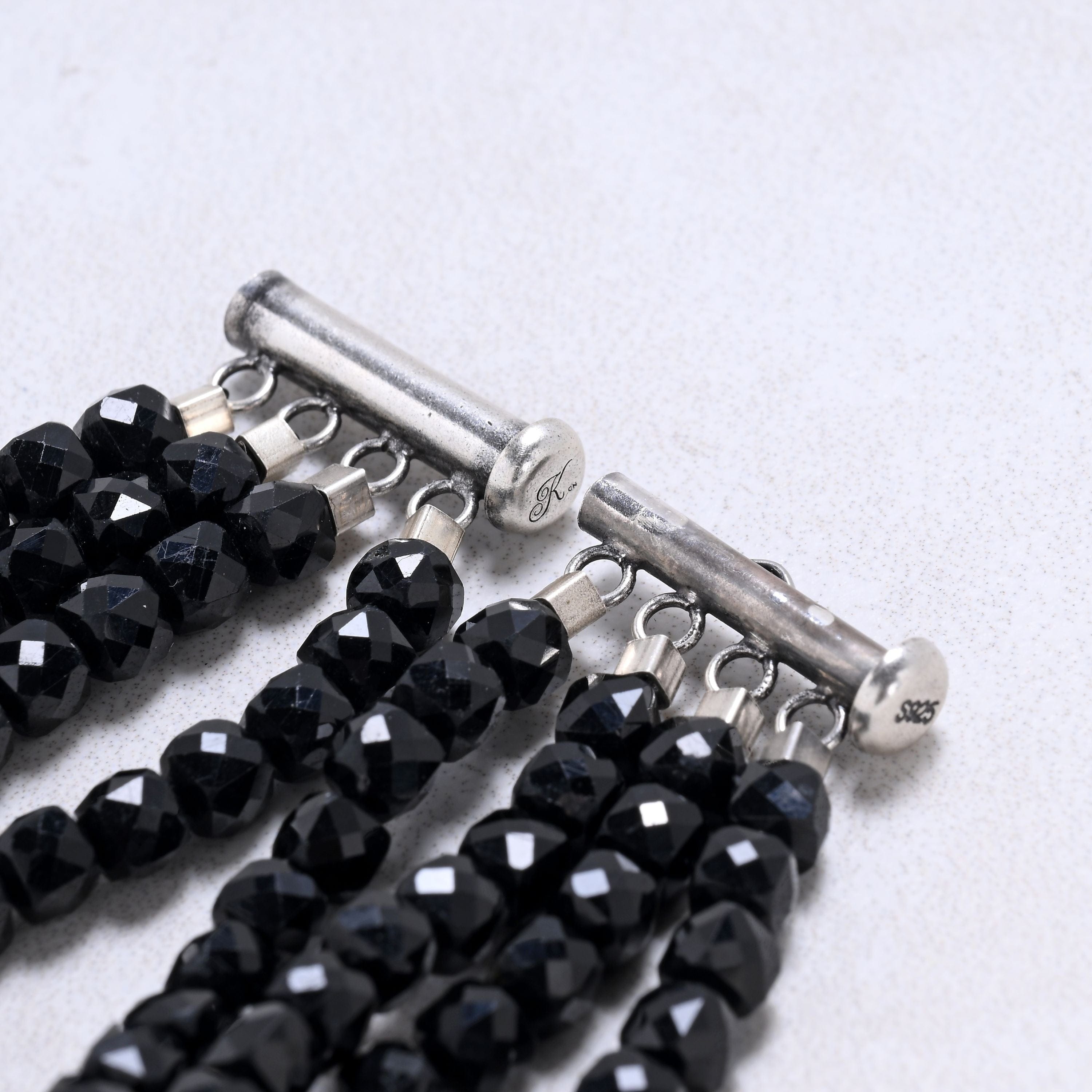Kalifano Gemstone Bracelets Black Tourmaline 4mm Cube Gemstone Bracelet with Sterling Silver Clasp