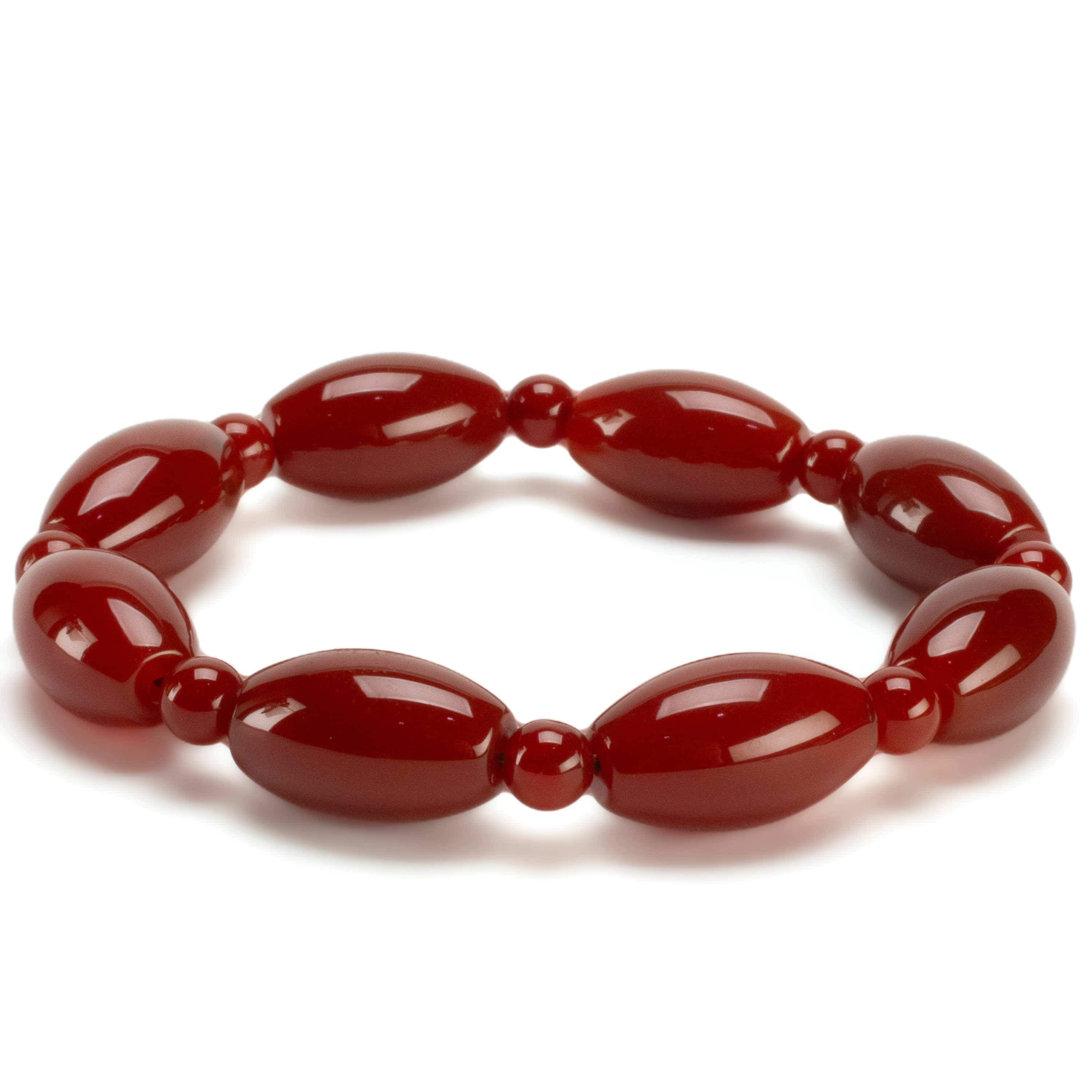 Kalifano Gemstone Bracelets Carnelian Oval & Round Bead Gemstone Elastic Bracelet BLUE-BGP-054