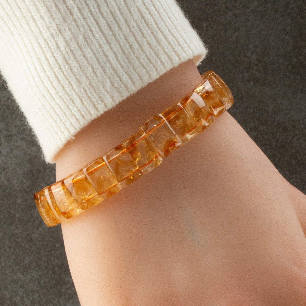 Kalifano Gemstone Bracelets Citrine Rectangular Gemstone Elastic Bracelet BLACK-BGP-054