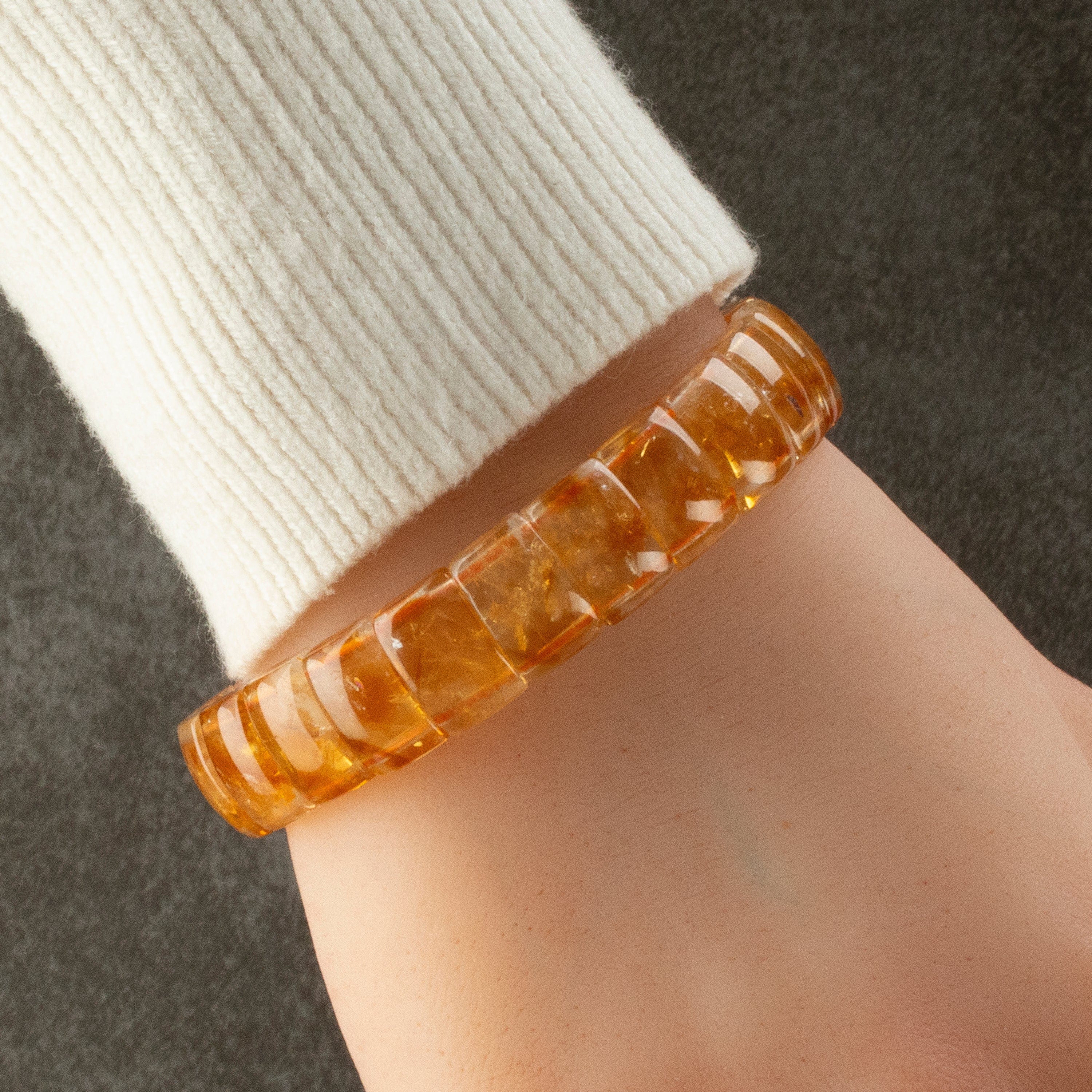 Kalifano Gemstone Bracelets Citrine Rectangular Gemstone Elastic Bracelet OLIVE-BGP-010