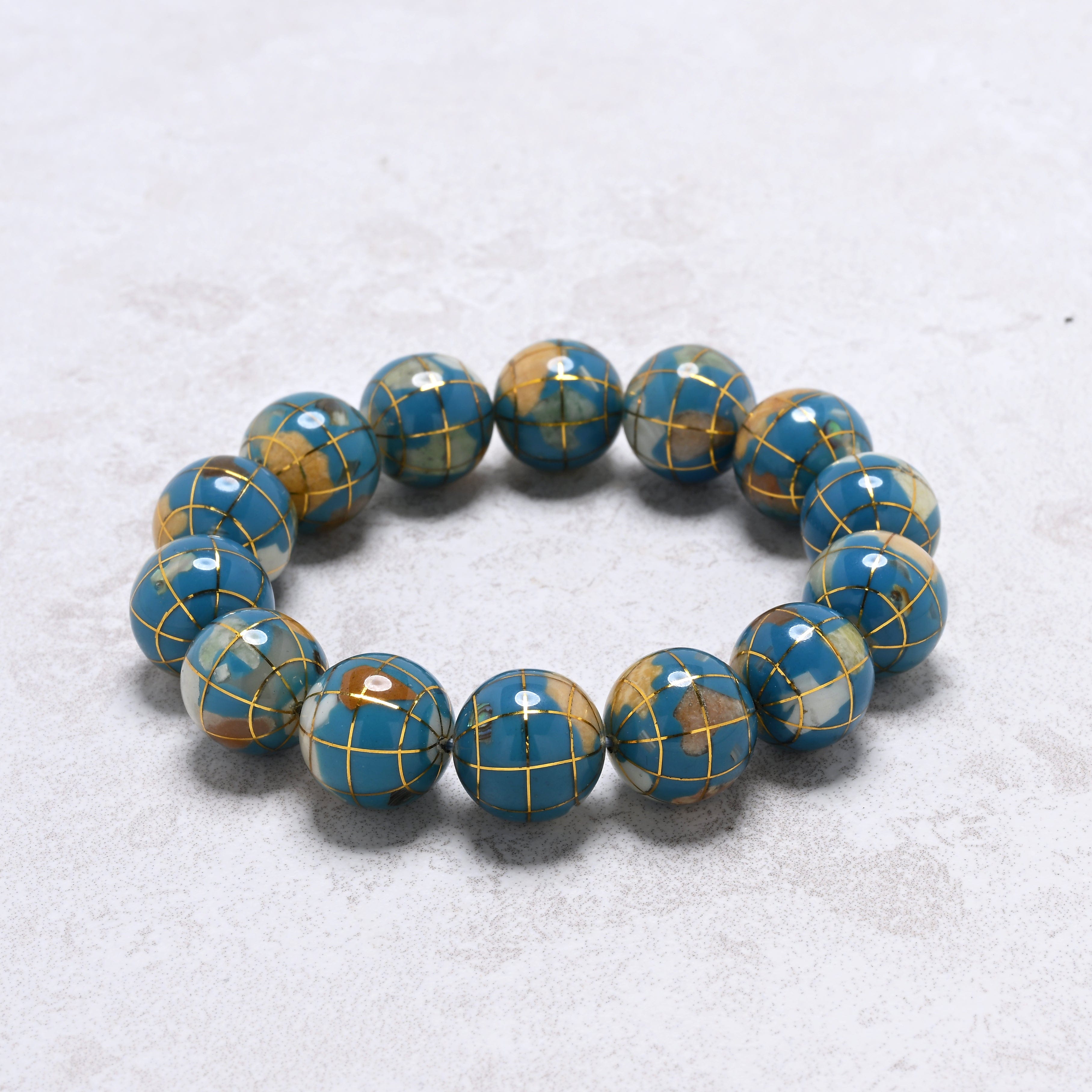 Kalifano Gemstone Bracelets Denim Lapis Gemstone Globe Bracelet