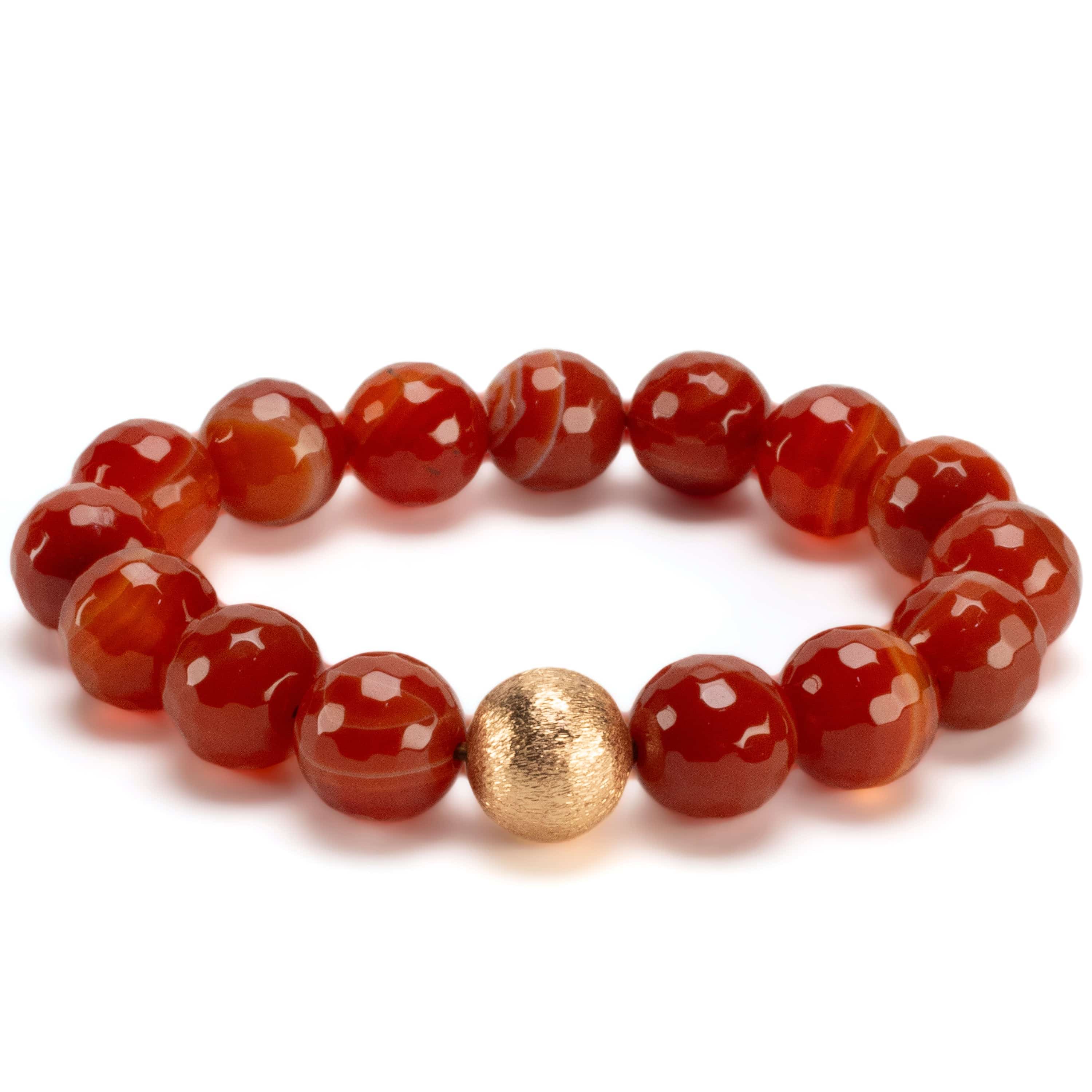 Kalifano Gemstone Bracelets Faceted Carnelian 12mm Gemstone Elastic Bracelet with Matte Gold Accent Bead WHITE-BGP-063