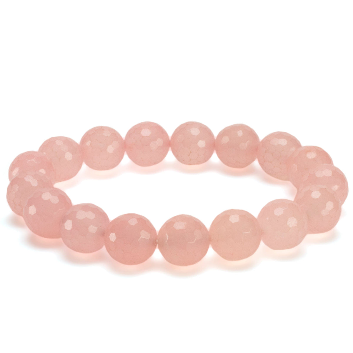 Kalifano Gemstone Bracelets Faceted Rose Quartz 12mm Gemstone Bead Elastic Bracelet GOLD-BGP-082