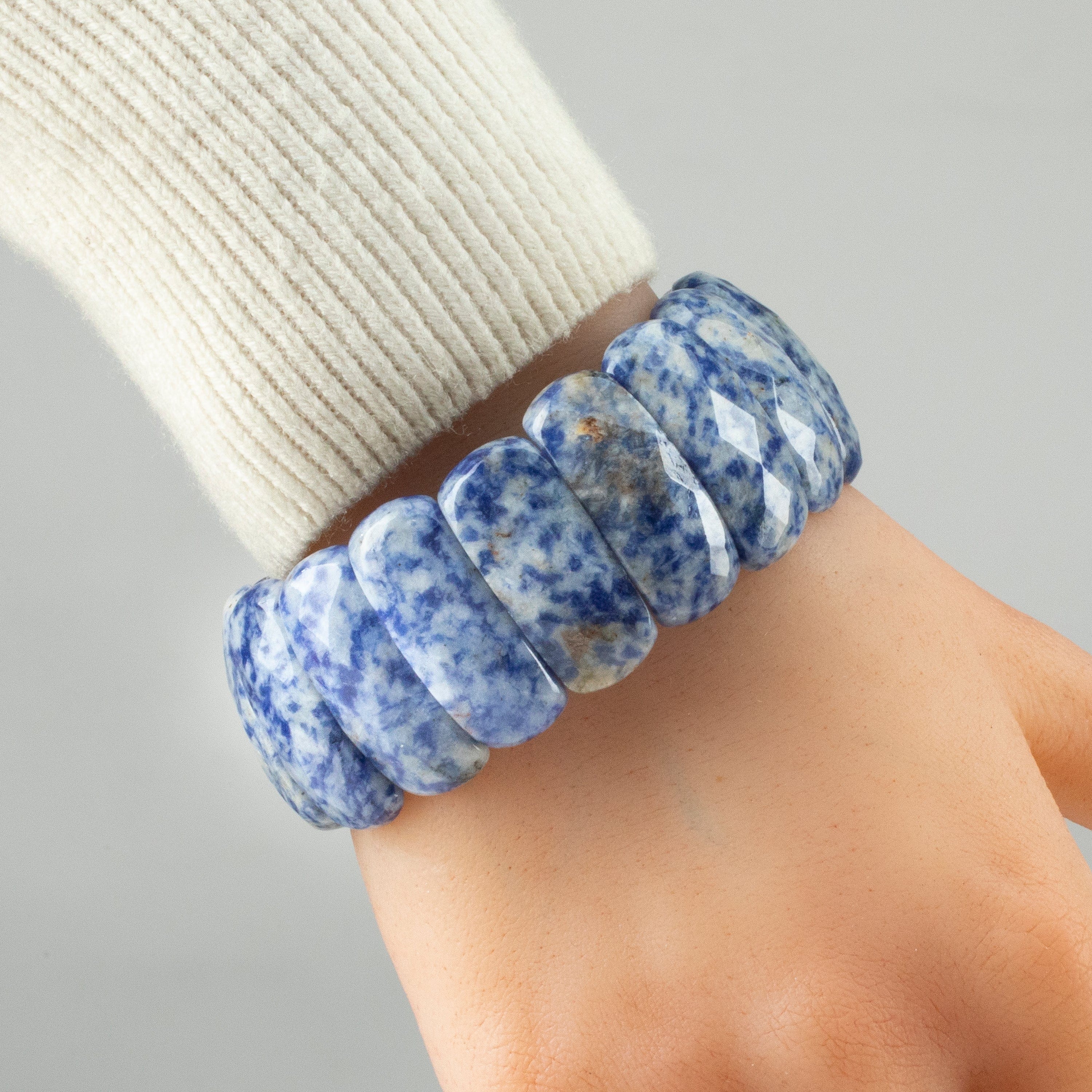 Kalifano Gemstone Bracelets Faceted Sodalite Rectangular Natural Gemstone Elastic Bracelet PLAT-BGP-004