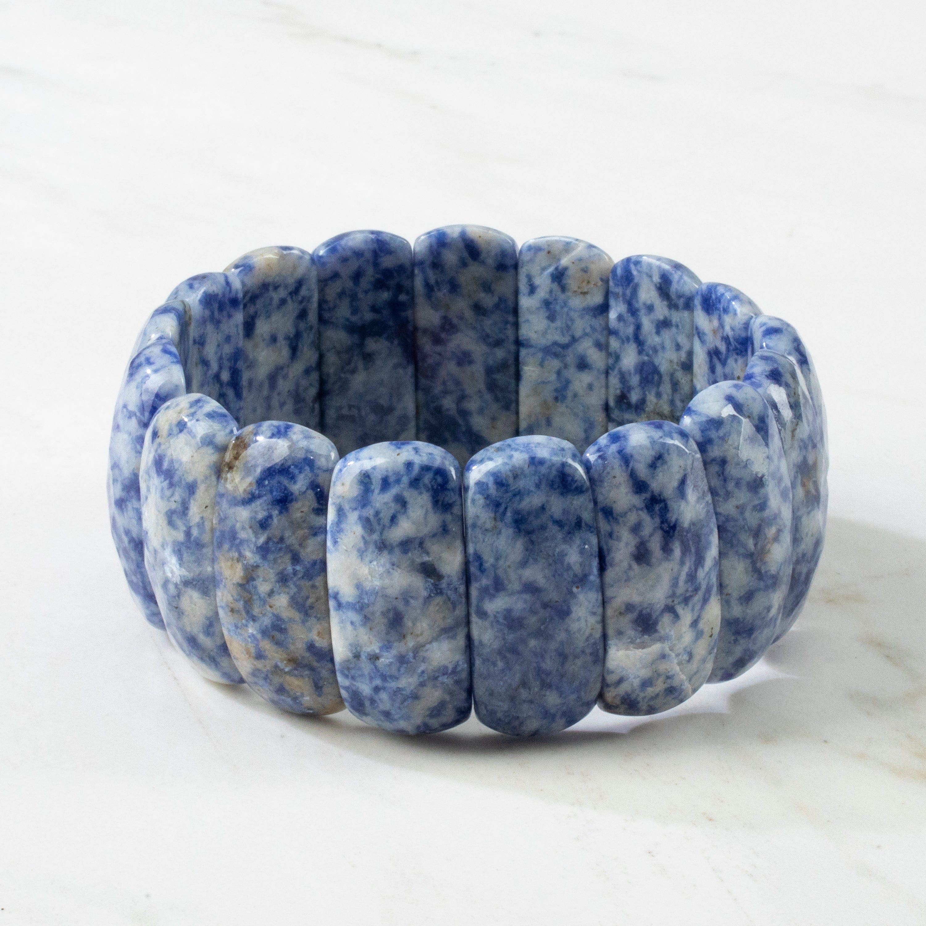 Kalifano Gemstone Bracelets Faceted Sodalite Rectangular Natural Gemstone Elastic Bracelet PLAT-BGP-004