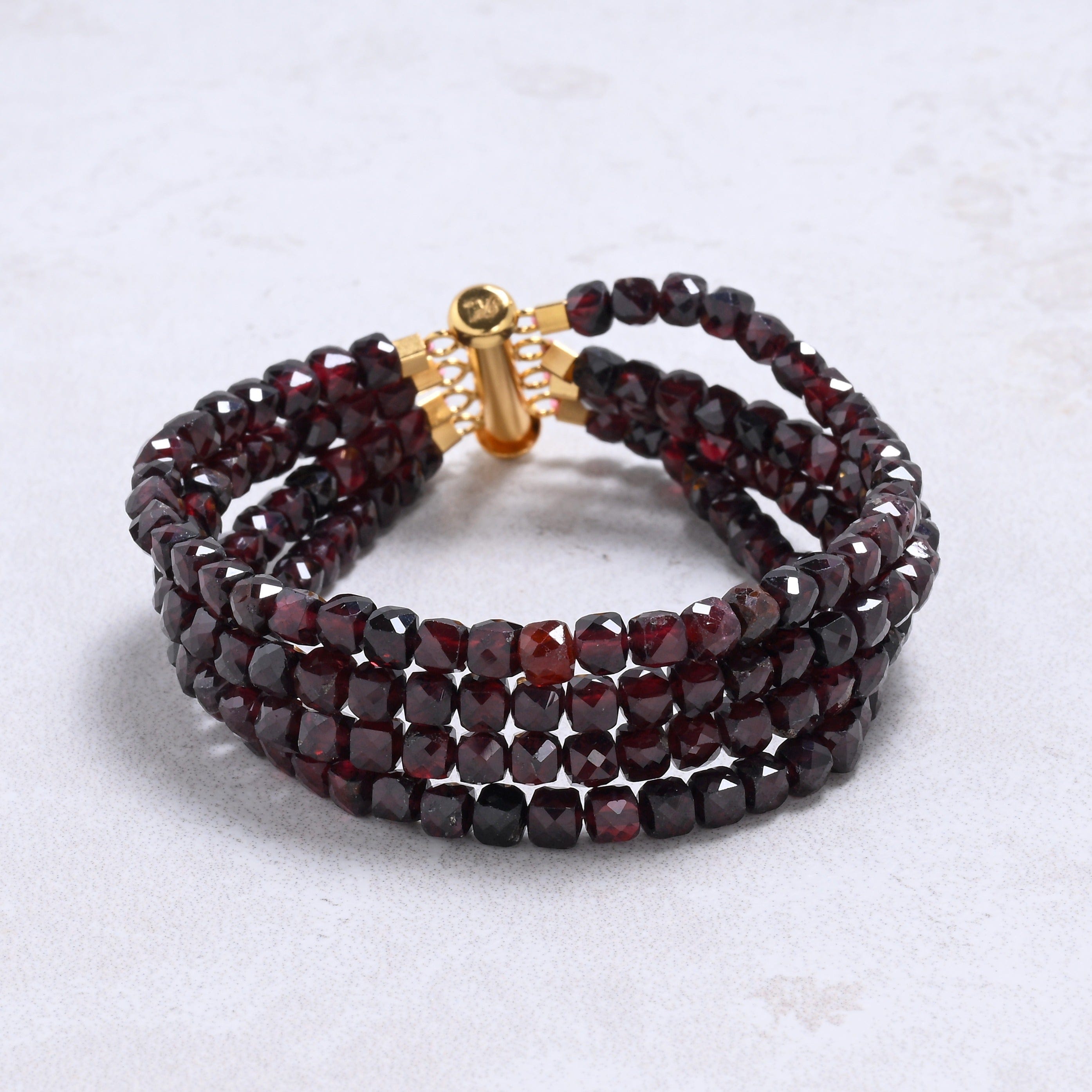Kalifano Gemstone Bracelets Garnet 4mm Cube Gemstone Bracelet with Sterling Silver Clasp