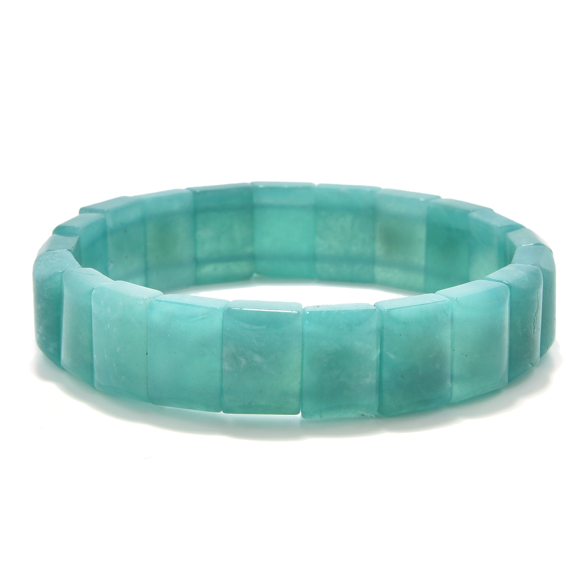 Kalifano Gemstone Bracelets Gem Grade Amazonite 16mm Gemstone Elastic Bracelet OLIVE-BGP-015-L
