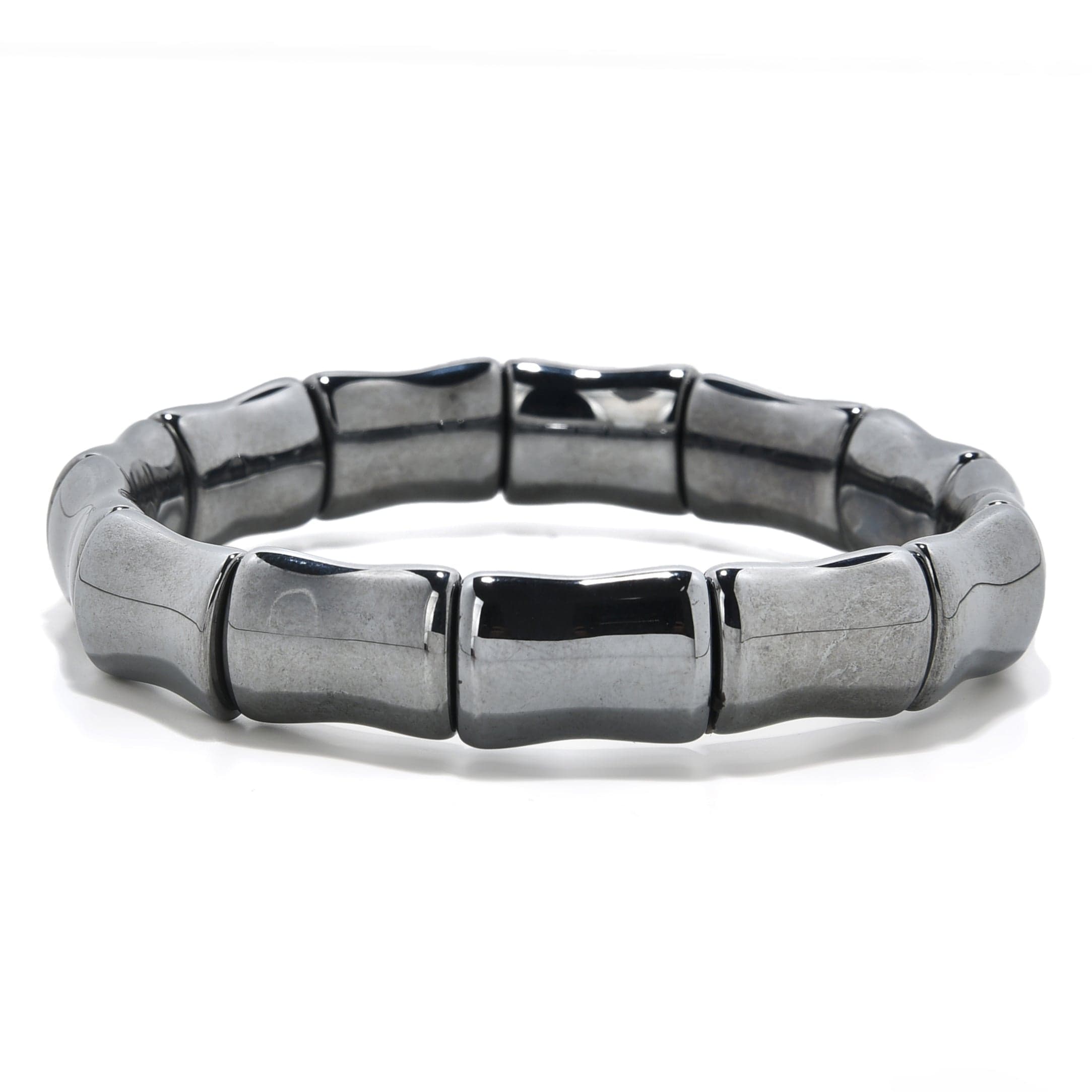 Kalifano Gemstone Bracelets Hematite Natural Gemstone 17mm Beads Elastic Bracelet