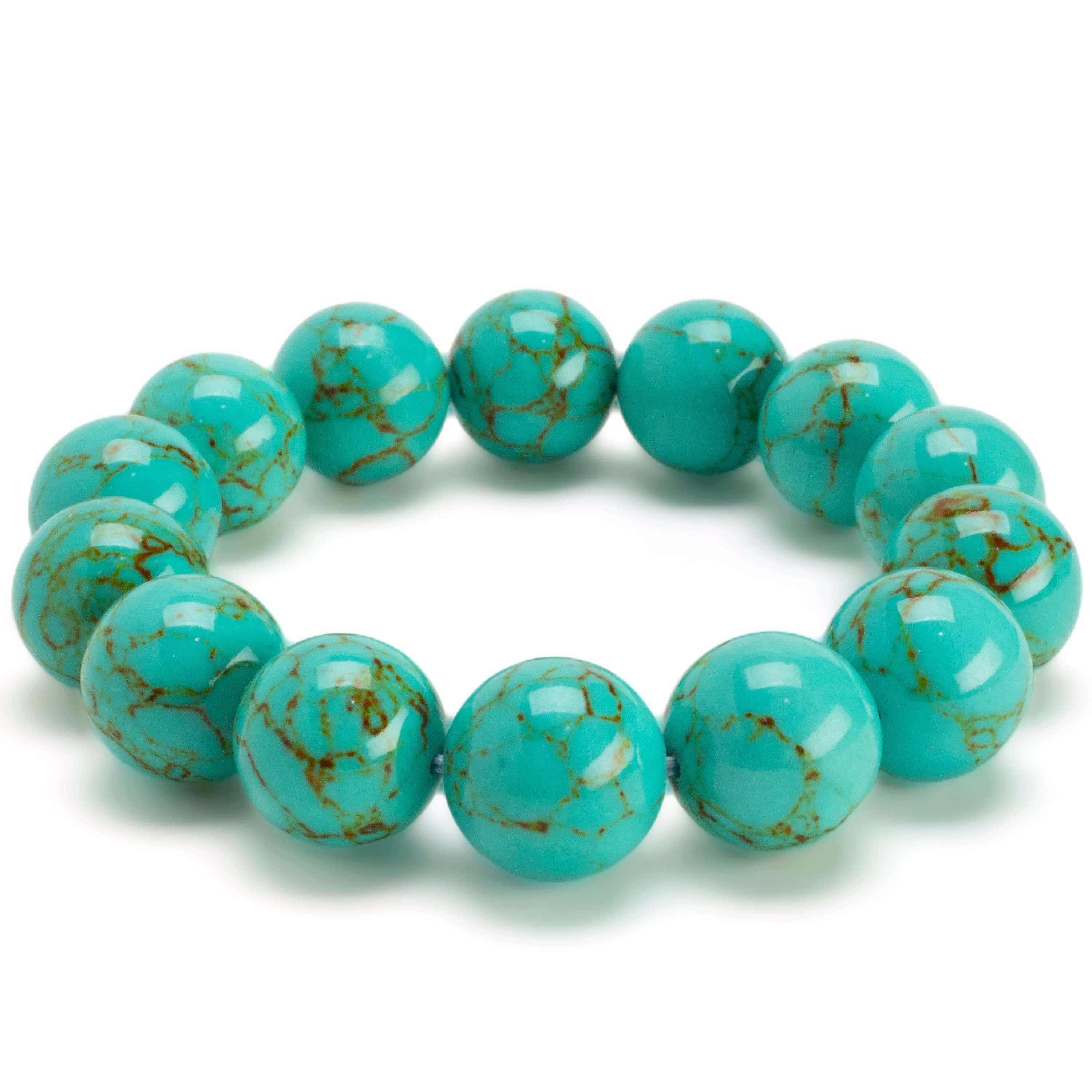 Kalifano Gemstone Bracelets Howlite Turquoise 16mm Gemstone Bead Elastic Bracelet RED-BGP-059