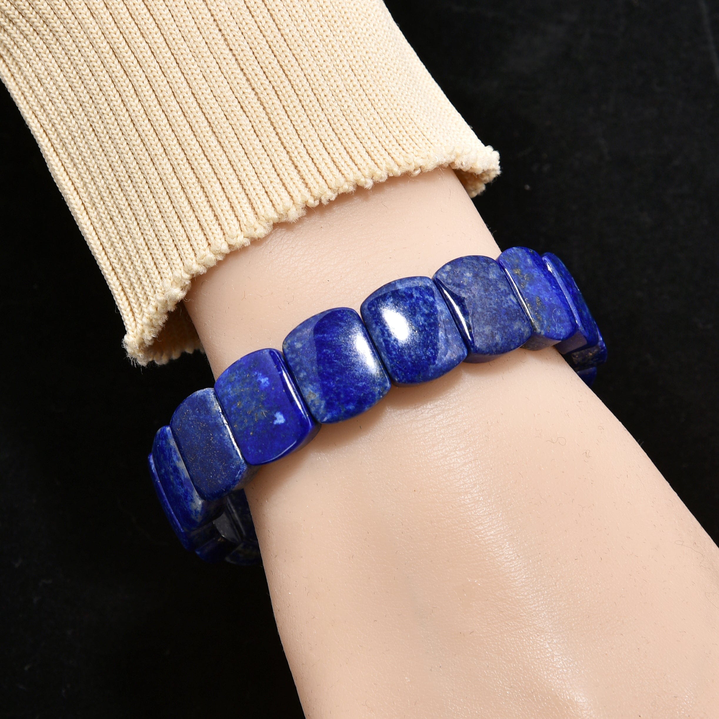 Kalifano Gemstone Bracelets Lapis 15 mm Gemstone Elastic Bracelet