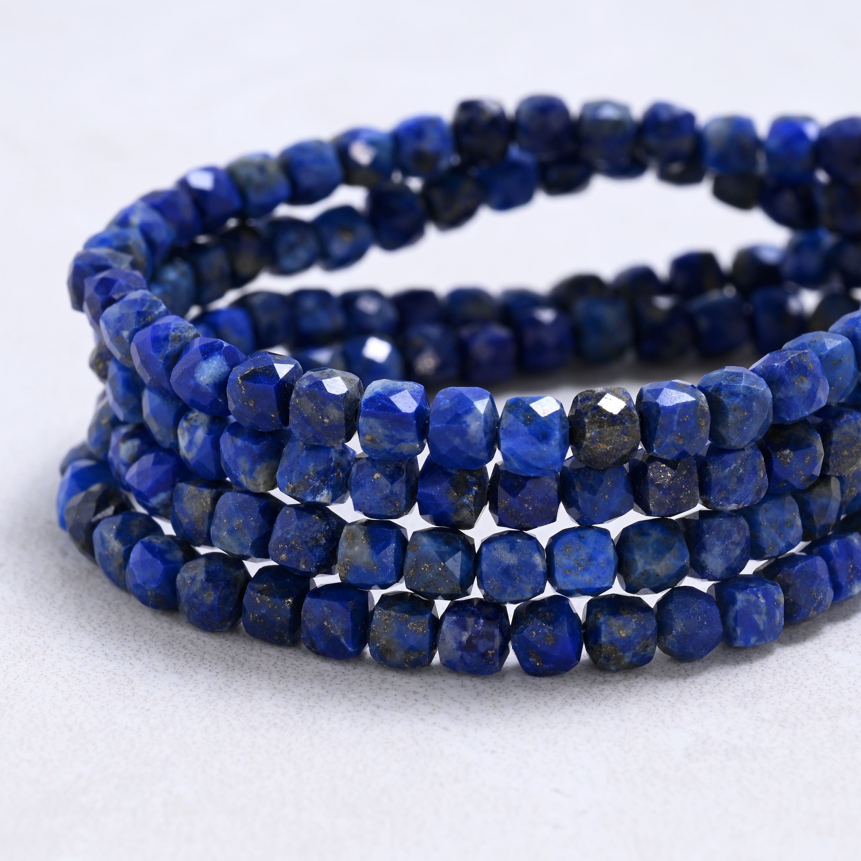 Kalifano Gemstone Bracelets Lapis 4mm Cube Gemstone Bracelet with Sterling Silver Clasp