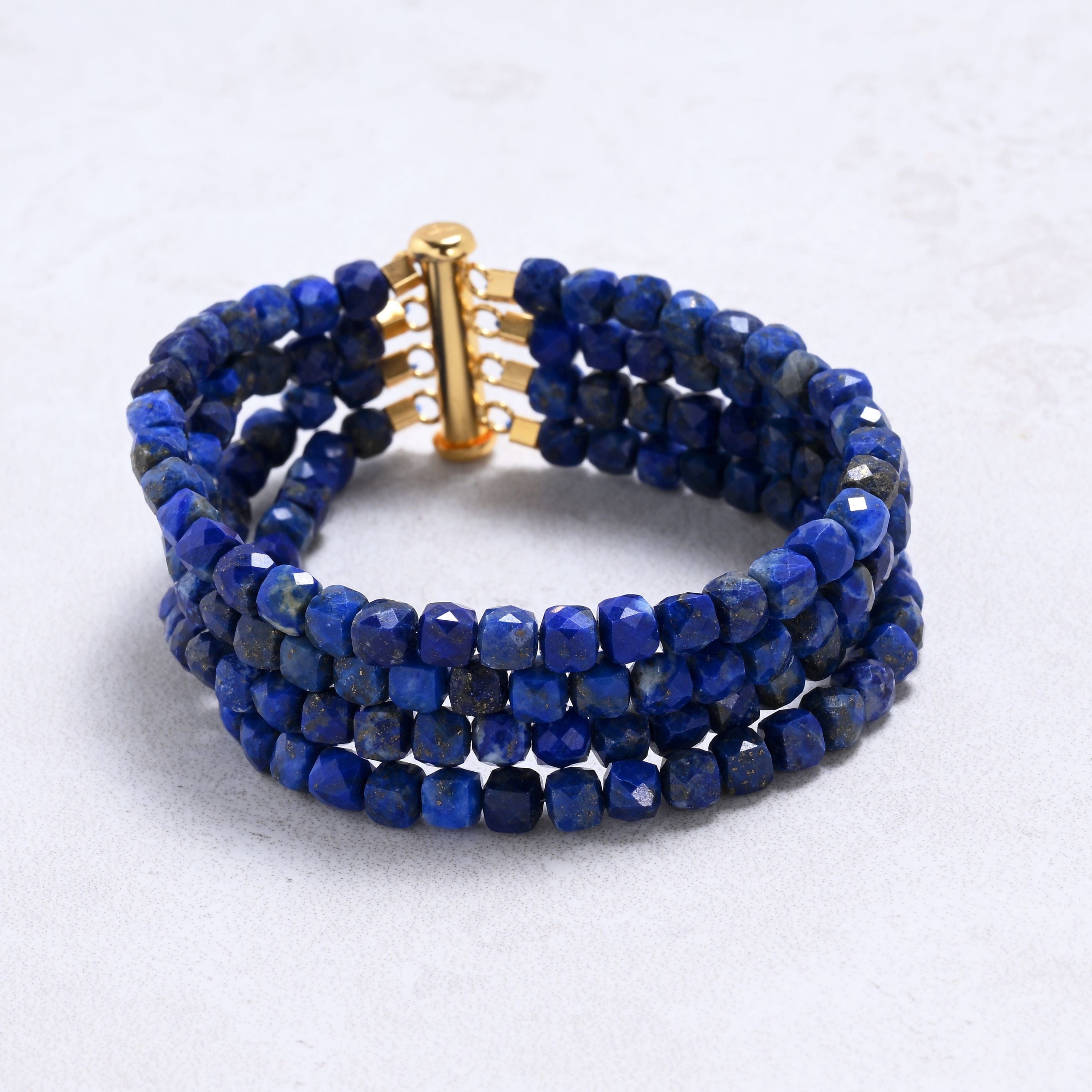 Kalifano Gemstone Bracelets Lapis 4mm Cube Gemstone Bracelet with Sterling Silver Clasp