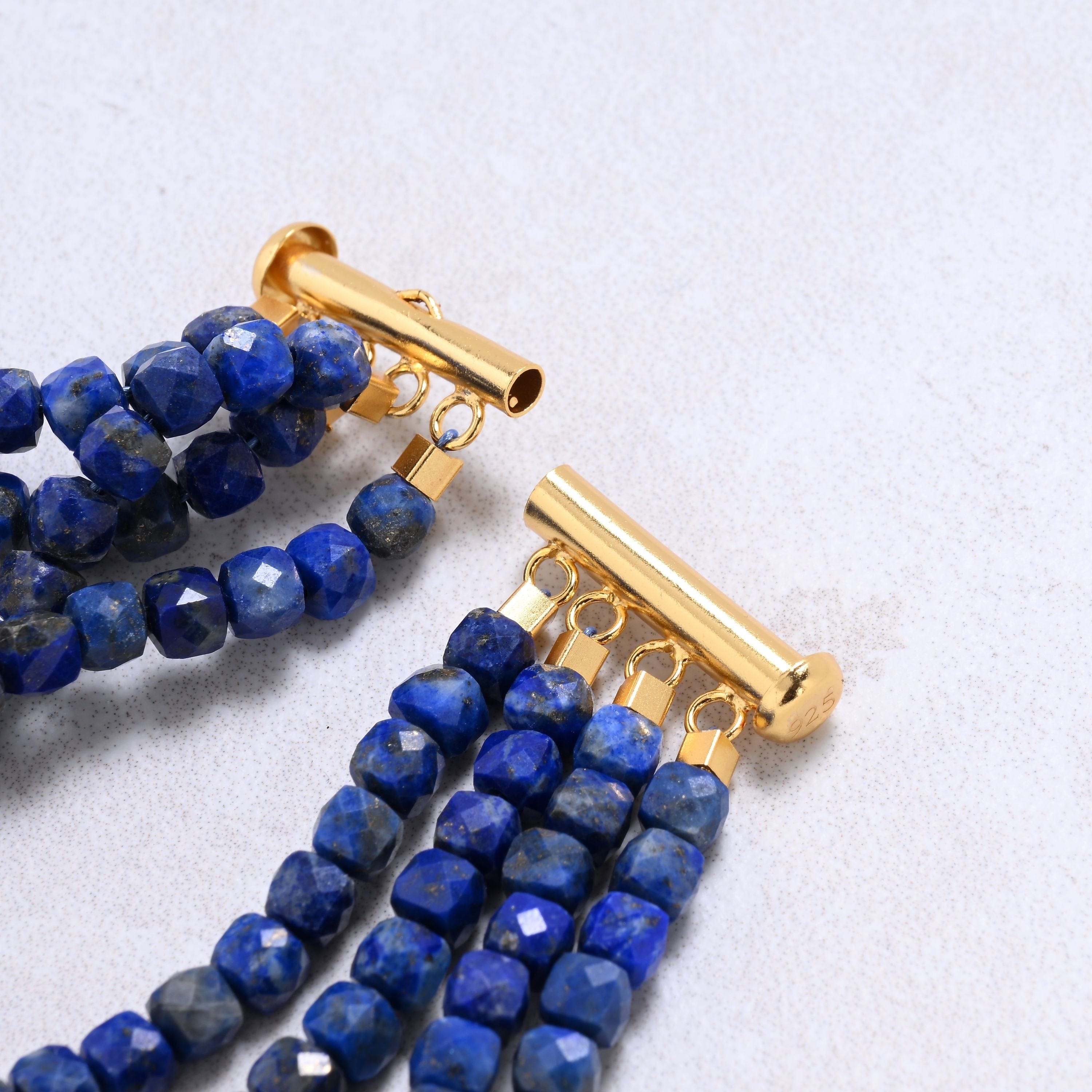 Kalifano Gemstone Bracelets Lapis 4mm Cube Gemstone Bracelet with Sterling Silver Clasp