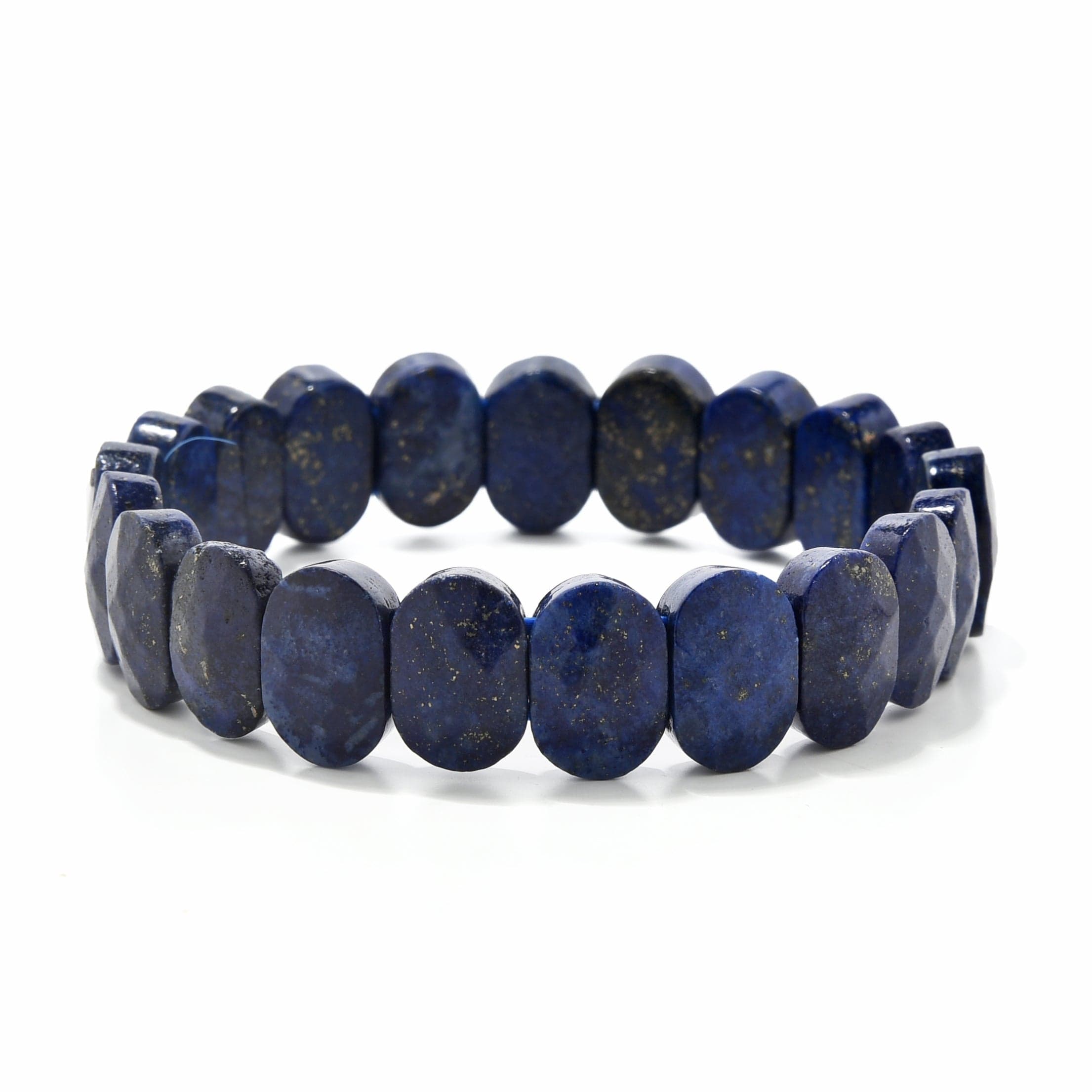 Kalifano Gemstone Bracelets Lapis Lazuli Natural Gemstone 14mm Beads Elastic Bracelet GOLD-BGP-094