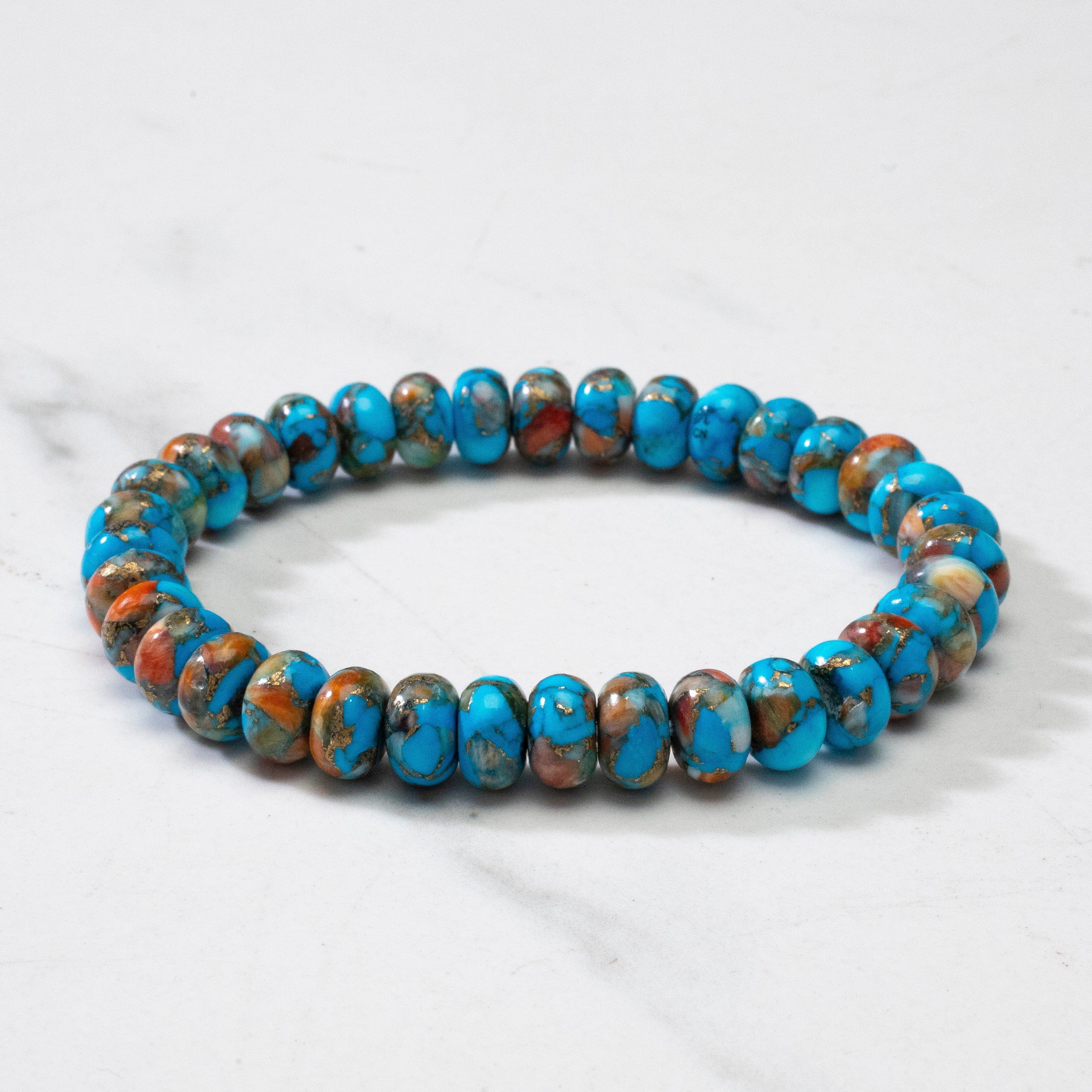 Kalifano Gemstone Bracelets Malachite Gemstone 11mm Beads Elastic Bracelet OLIVE-BGP-016