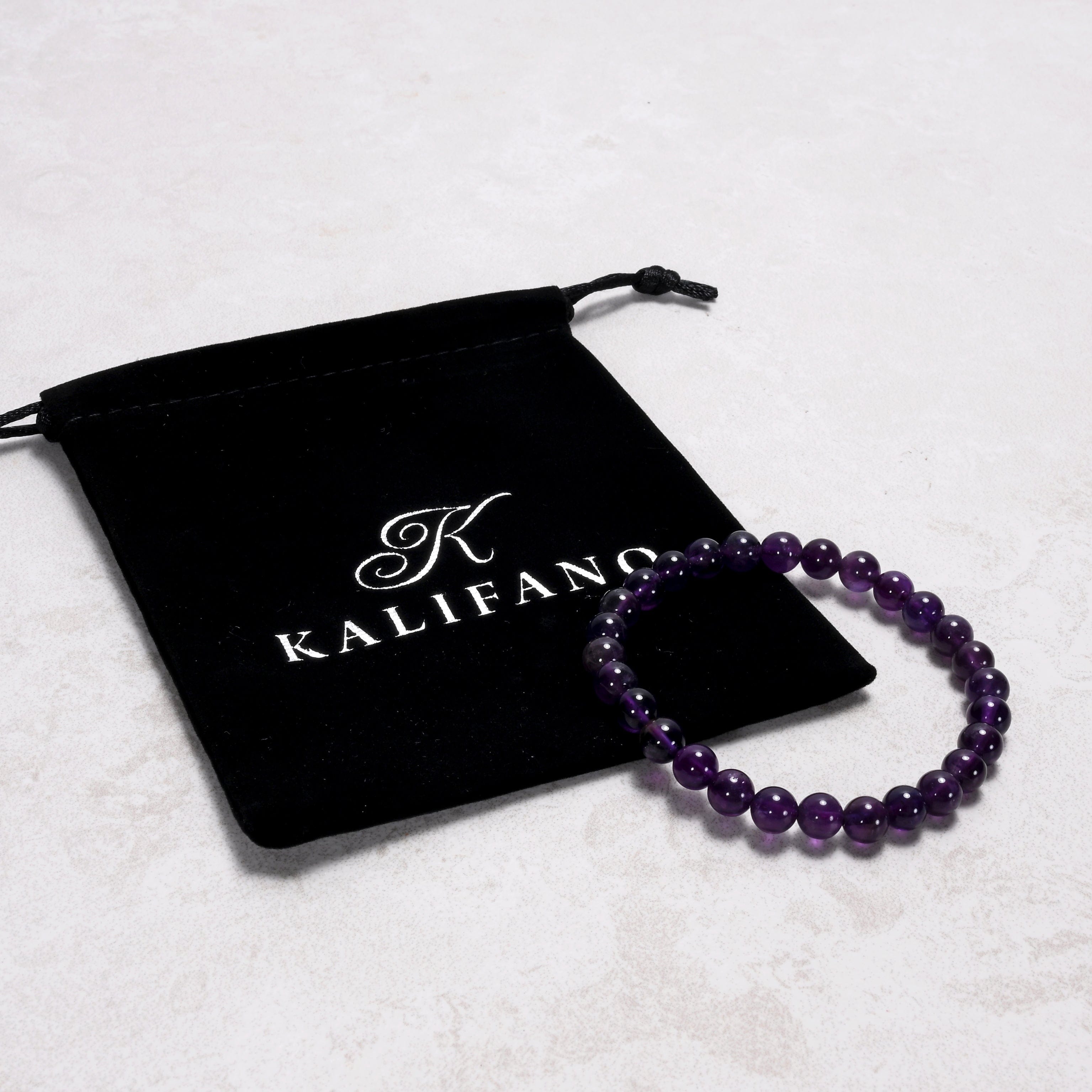Kalifano Gemstone Bracelets Natural Amethyst 6mm Gemstone Bead Bracelet
