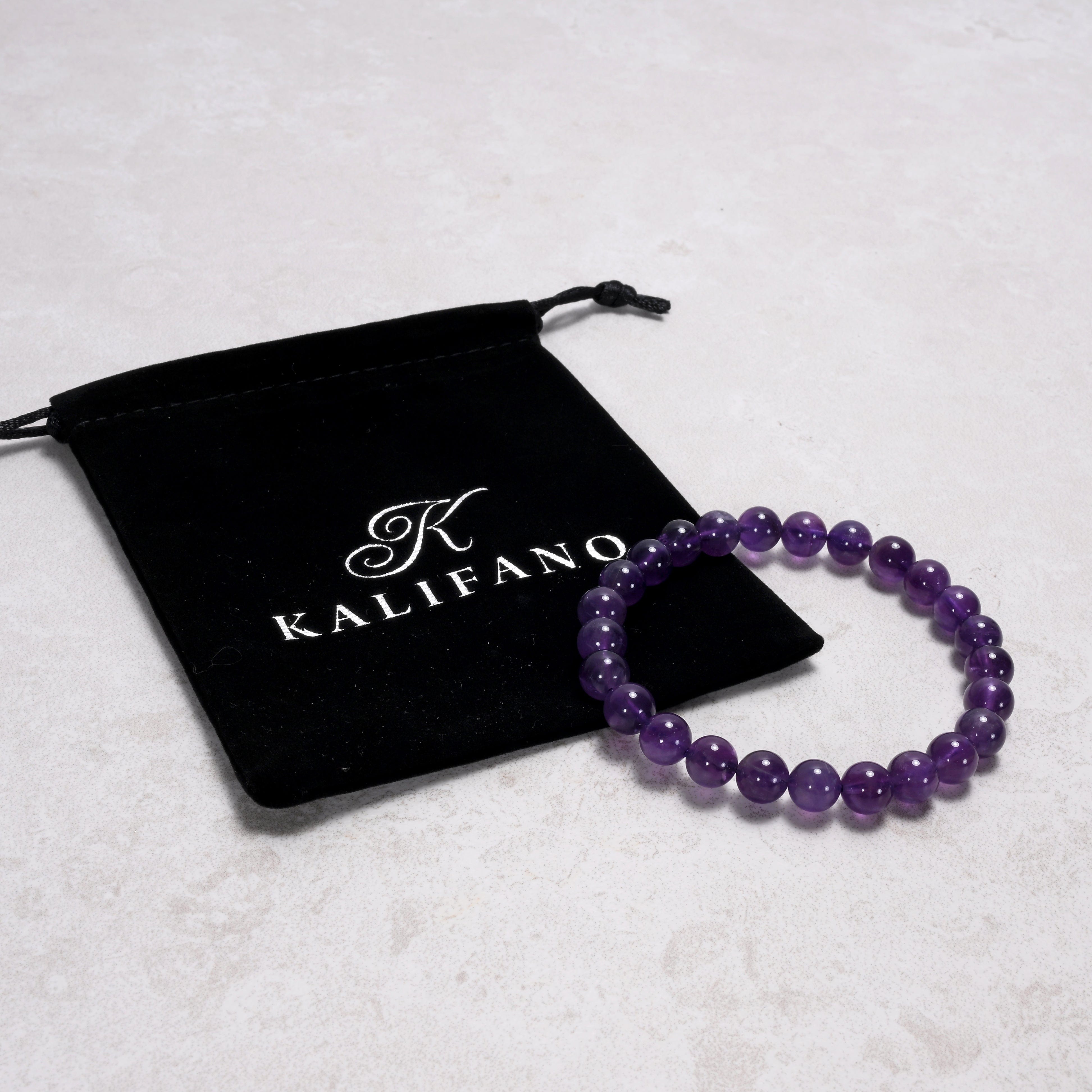 Kalifano Gemstone Bracelets Natural Amethyst 8 mm Beaded Gemstone Bracelet