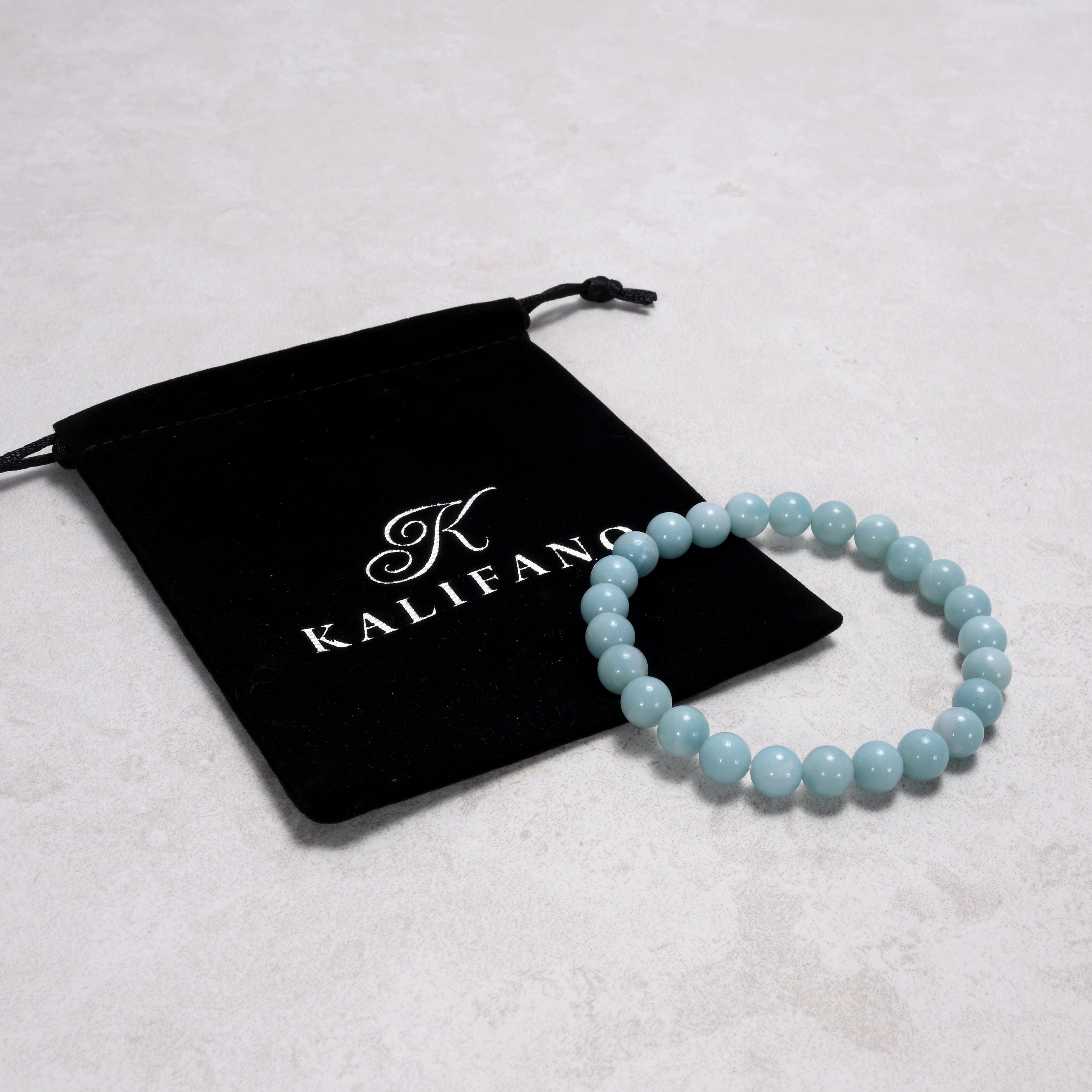 Kalifano Gemstone Bracelets Natural Blue Amazonite 8 mm Beaded Gemstone Bracelet