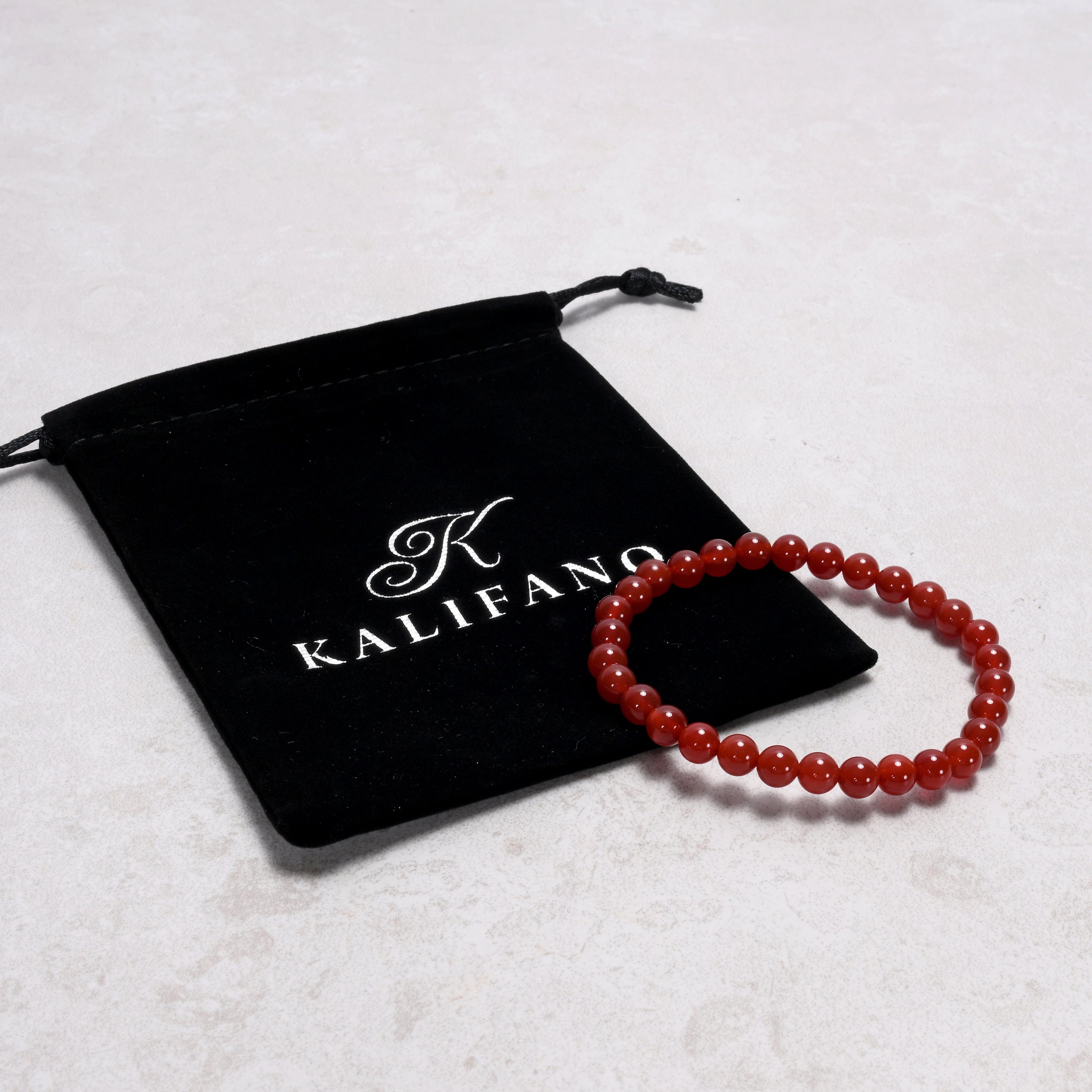 Kalifano Gemstone Bracelets Natural Carnelian 6 mm Beaded Gemstone Bracelet