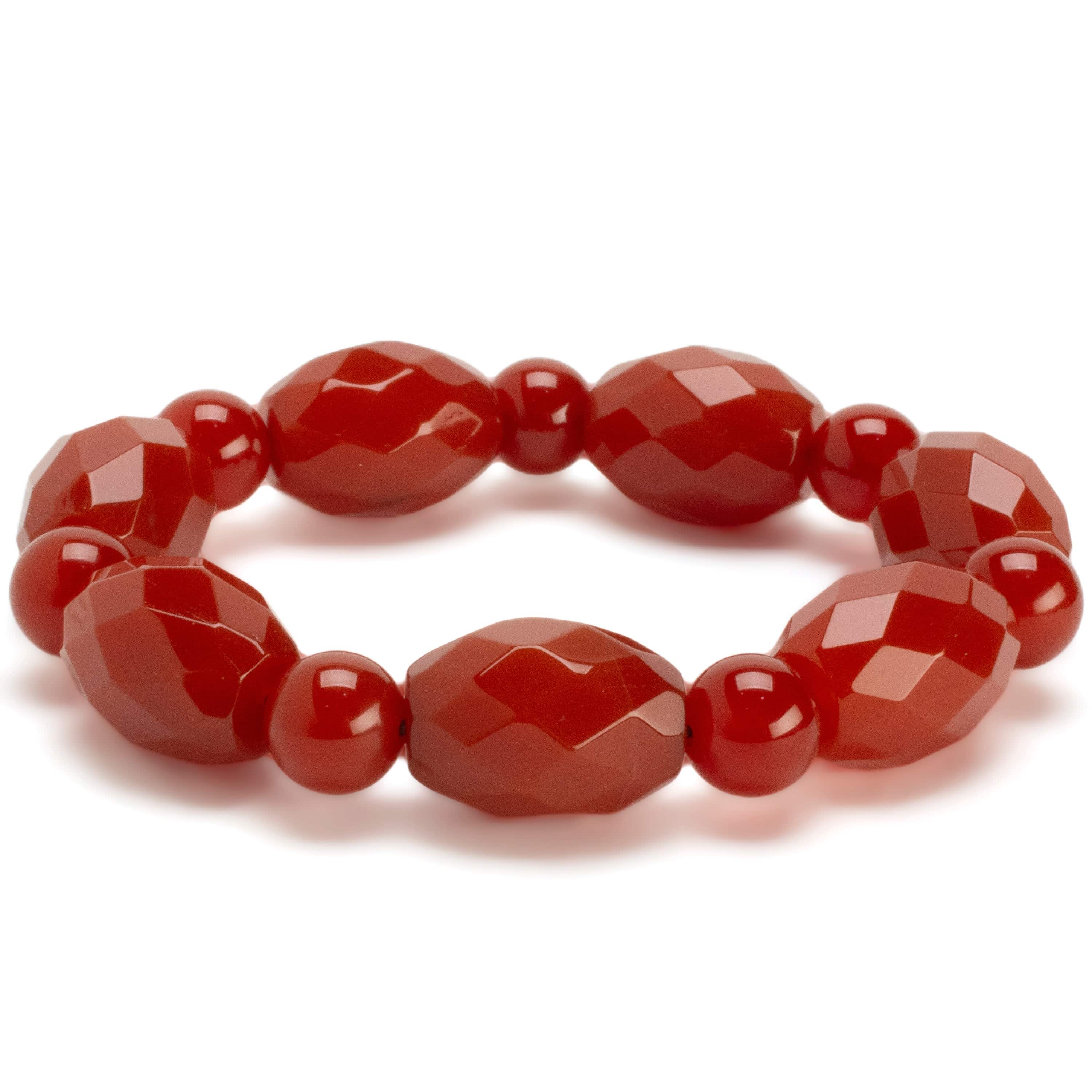 Kalifano Gemstone Bracelets Natural Carnelian Faceted Oval & Round Bead Gemstone Elastic Bracelet BLUE-BGP-053