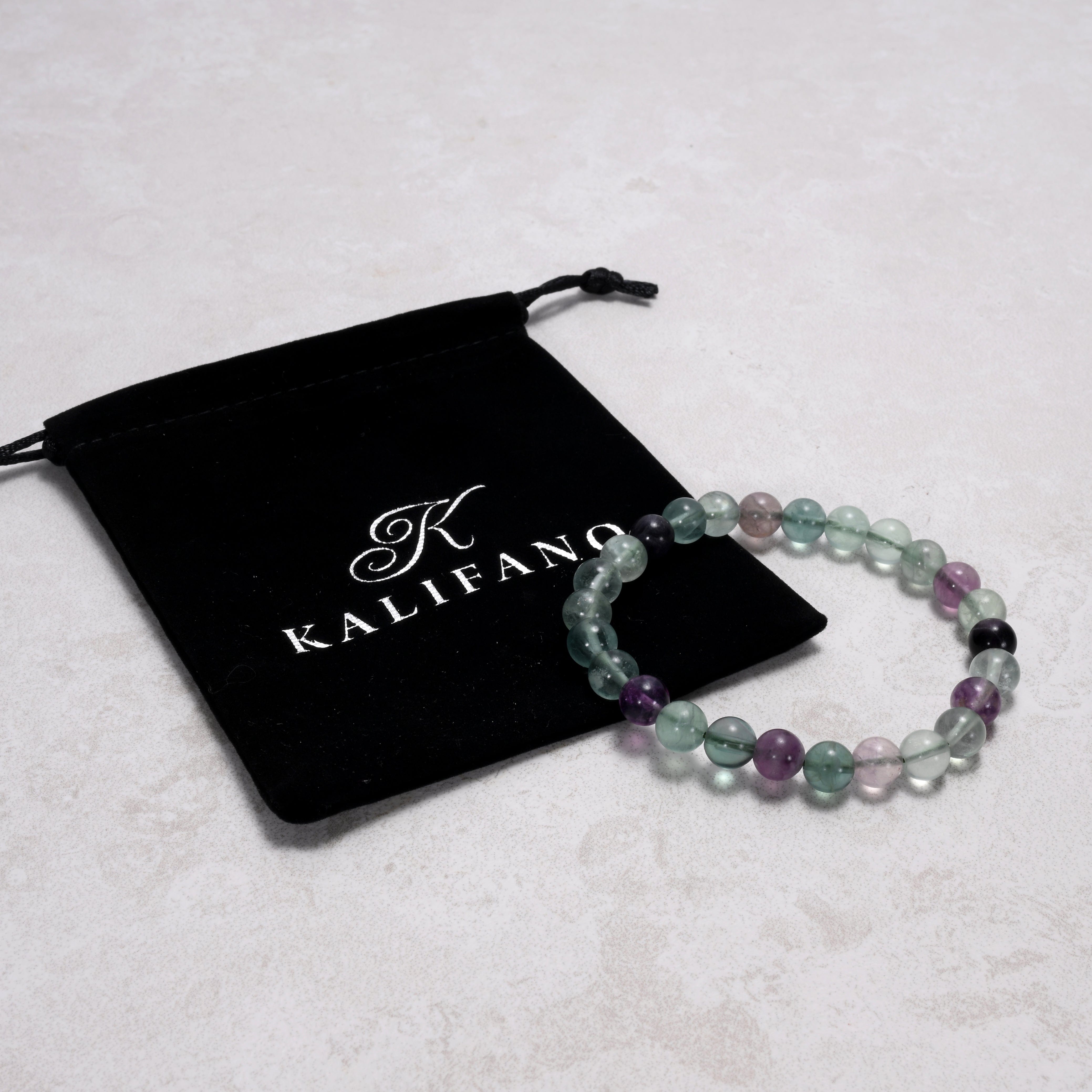 Kalifano Gemstone Bracelets Natural Fluorite 8 mm Beaded Gemstone Bracelet