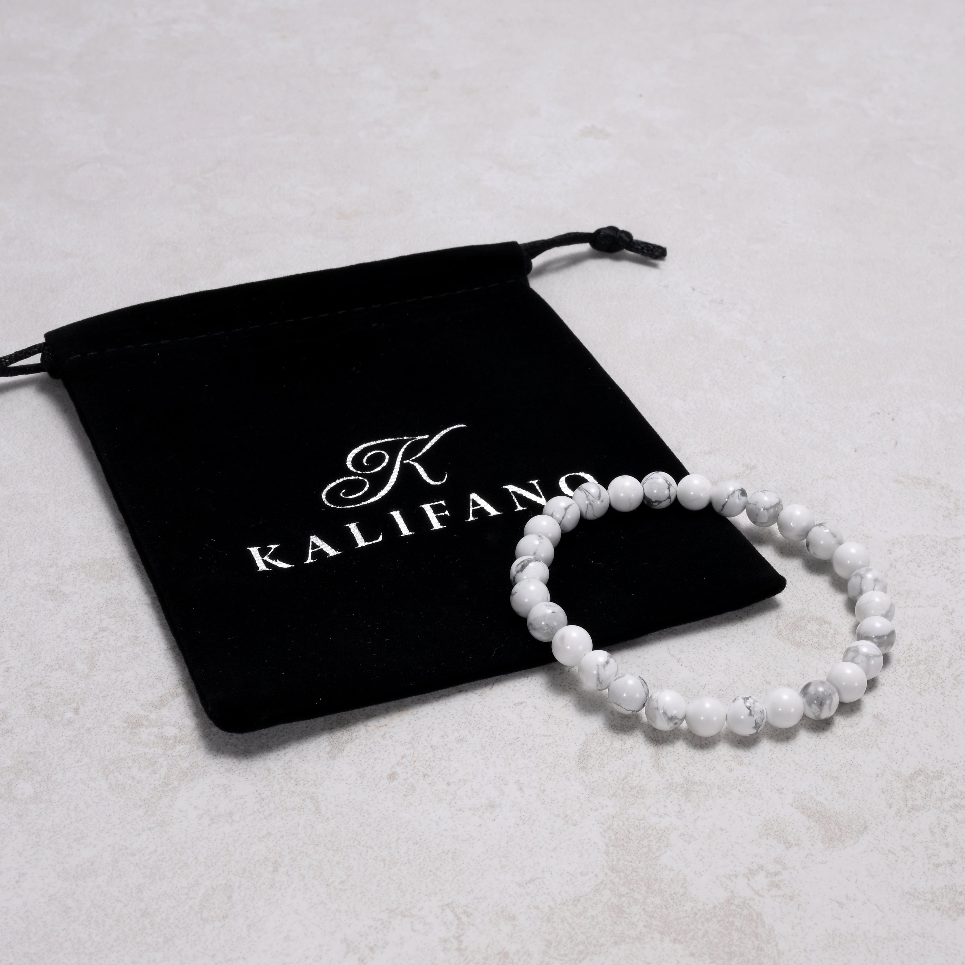 Kalifano Gemstone Bracelets Natural Howlite 6mm Beaded Gemstone Bracelet
