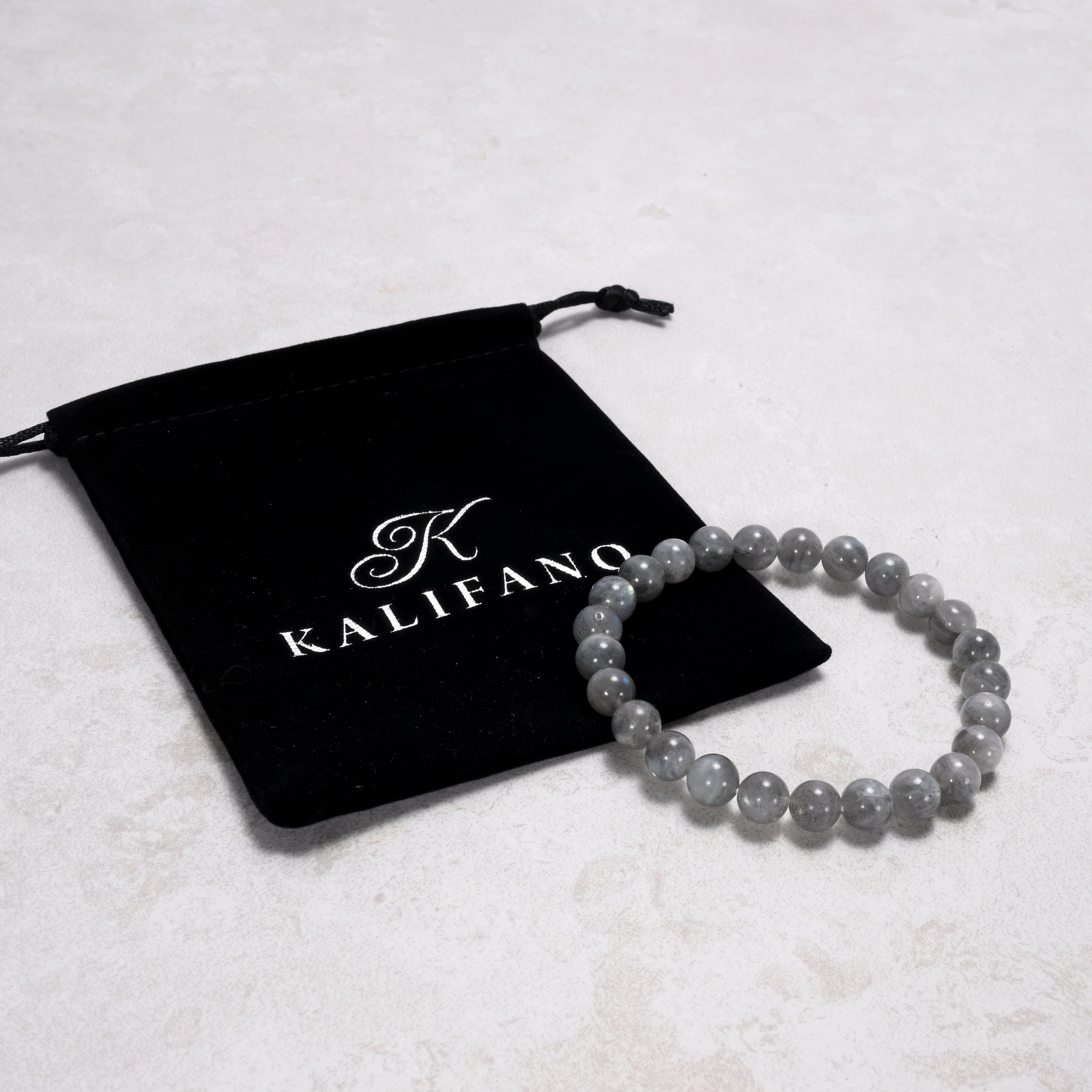 Kalifano Gemstone Bracelets Natural Labradorite 8 mm Beaded Gemstone Bracelet