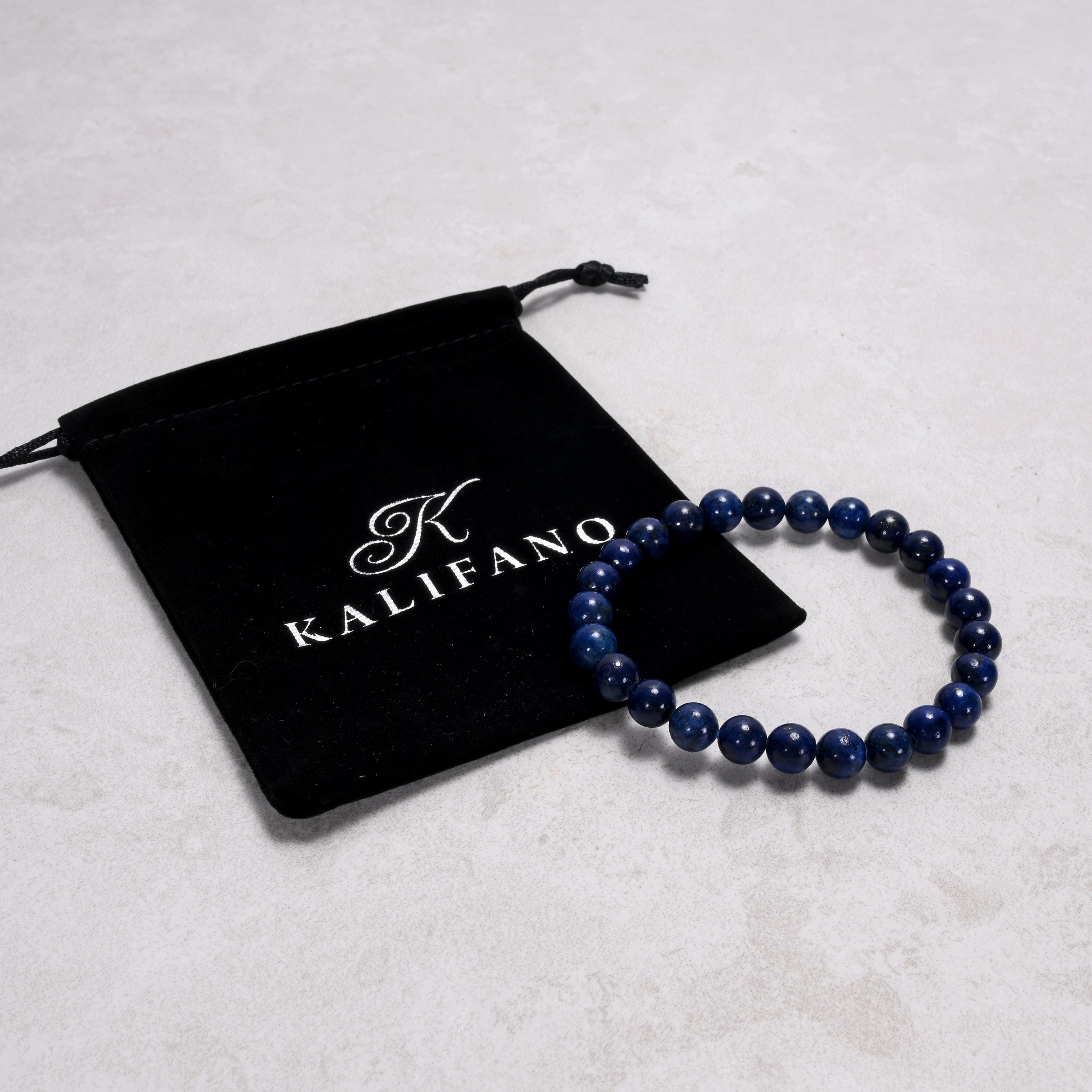 Kalifano Gemstone Bracelets Natural Lapis 8 mm Beaded Gemstone Bracelet