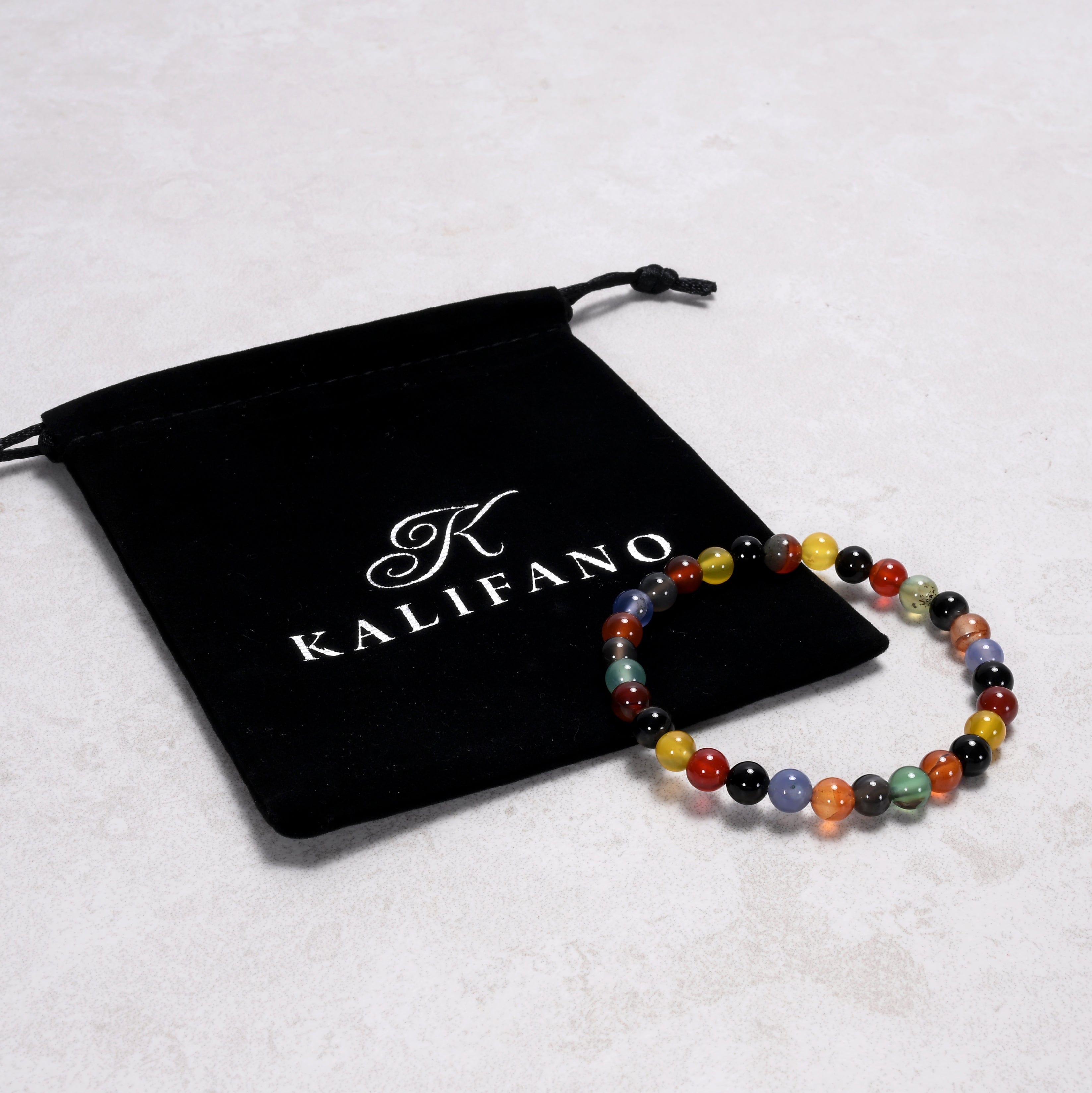 Kalifano Gemstone Bracelets Natural Multi Agate 6 mm Beaded Gemstone Bracelet