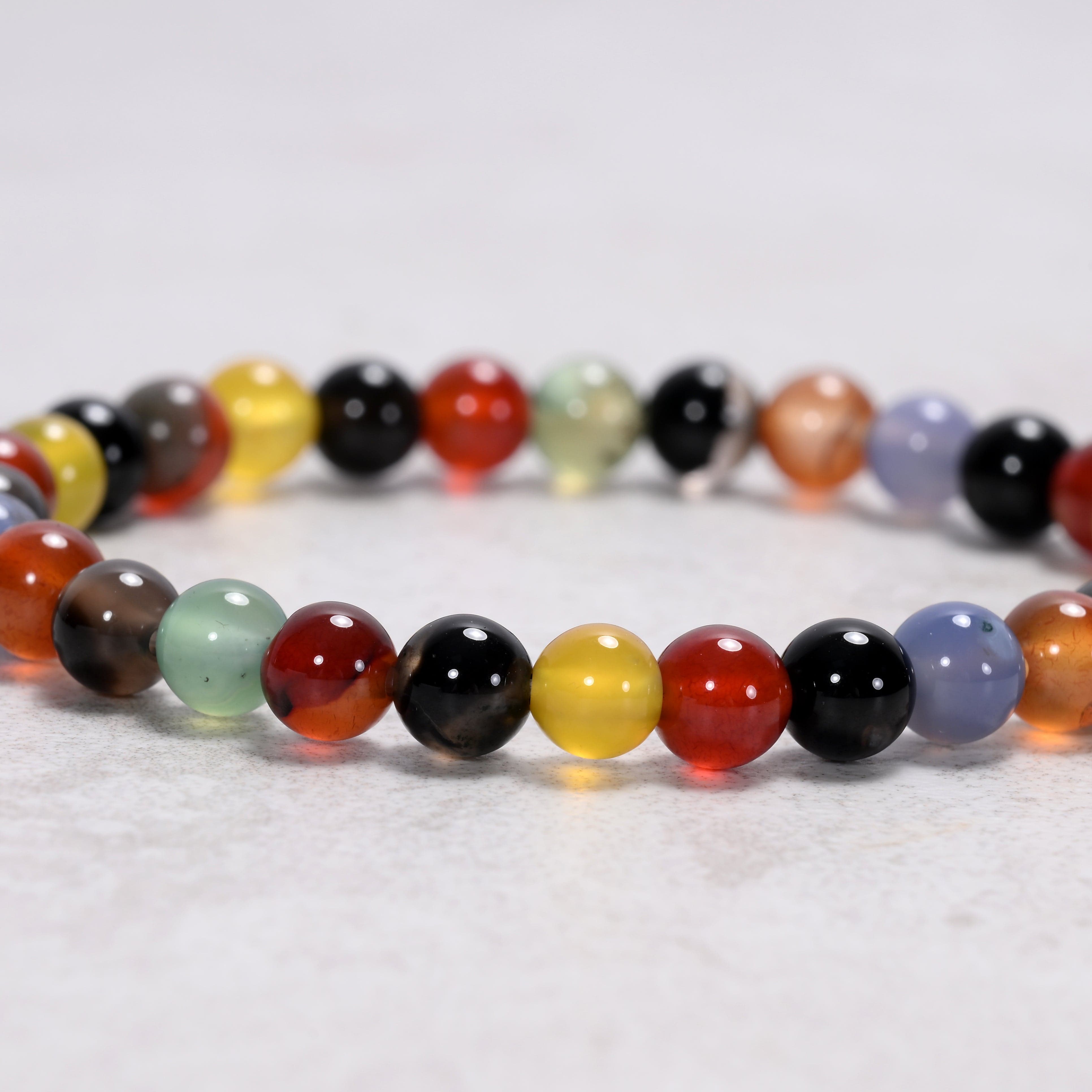 Kalifano Gemstone Bracelets Natural Multi Agate 6 mm Beaded Gemstone Bracelet