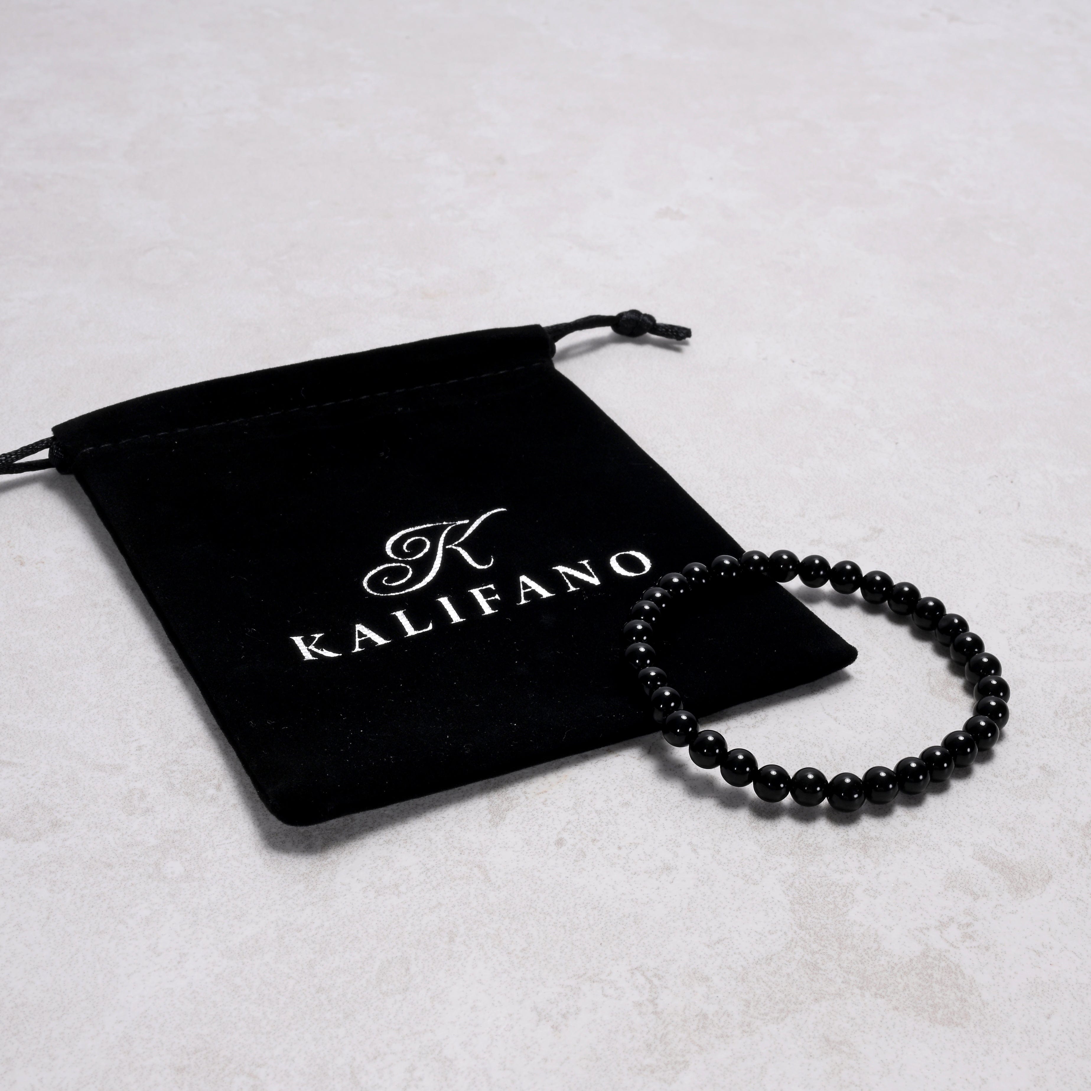 Kalifano Gemstone Bracelets Natural Obsidian 6mm Gemstone Bead Bracelet
