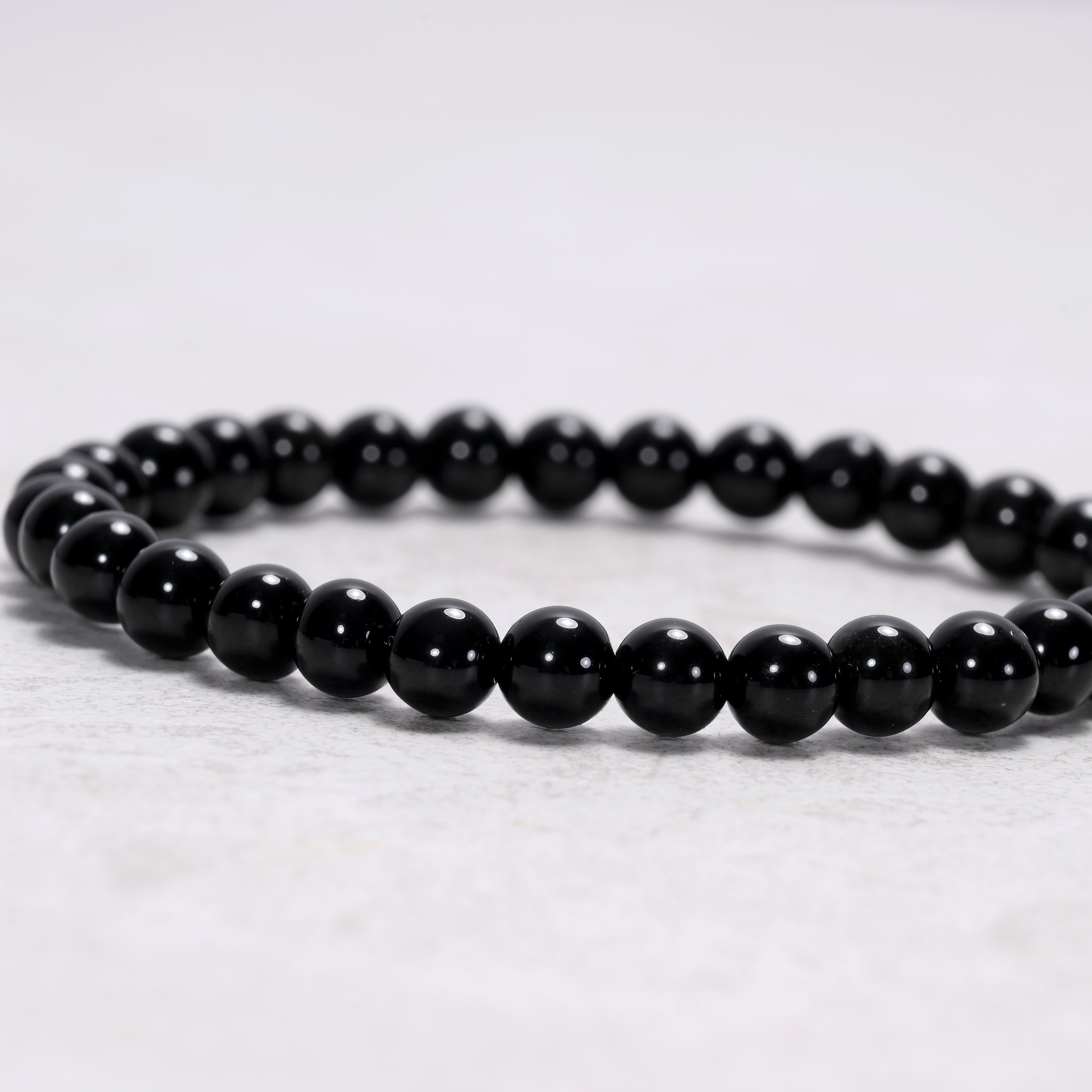 Kalifano Gemstone Bracelets Natural Obsidian 6mm Gemstone Bead Bracelet