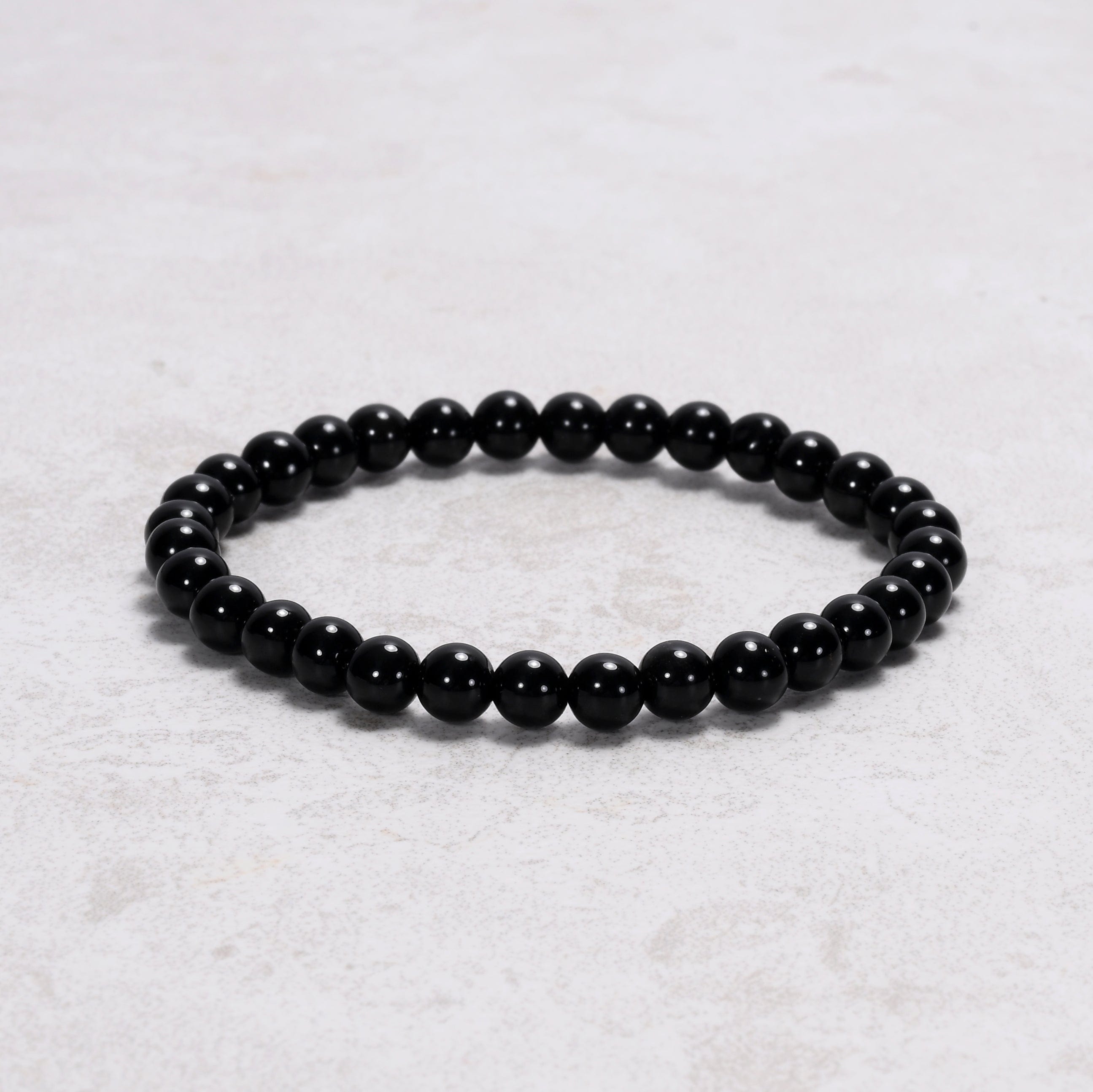 Kalifano Gemstone Bracelets Natural Obsidian 6mm Gemstone Bead Bracelet