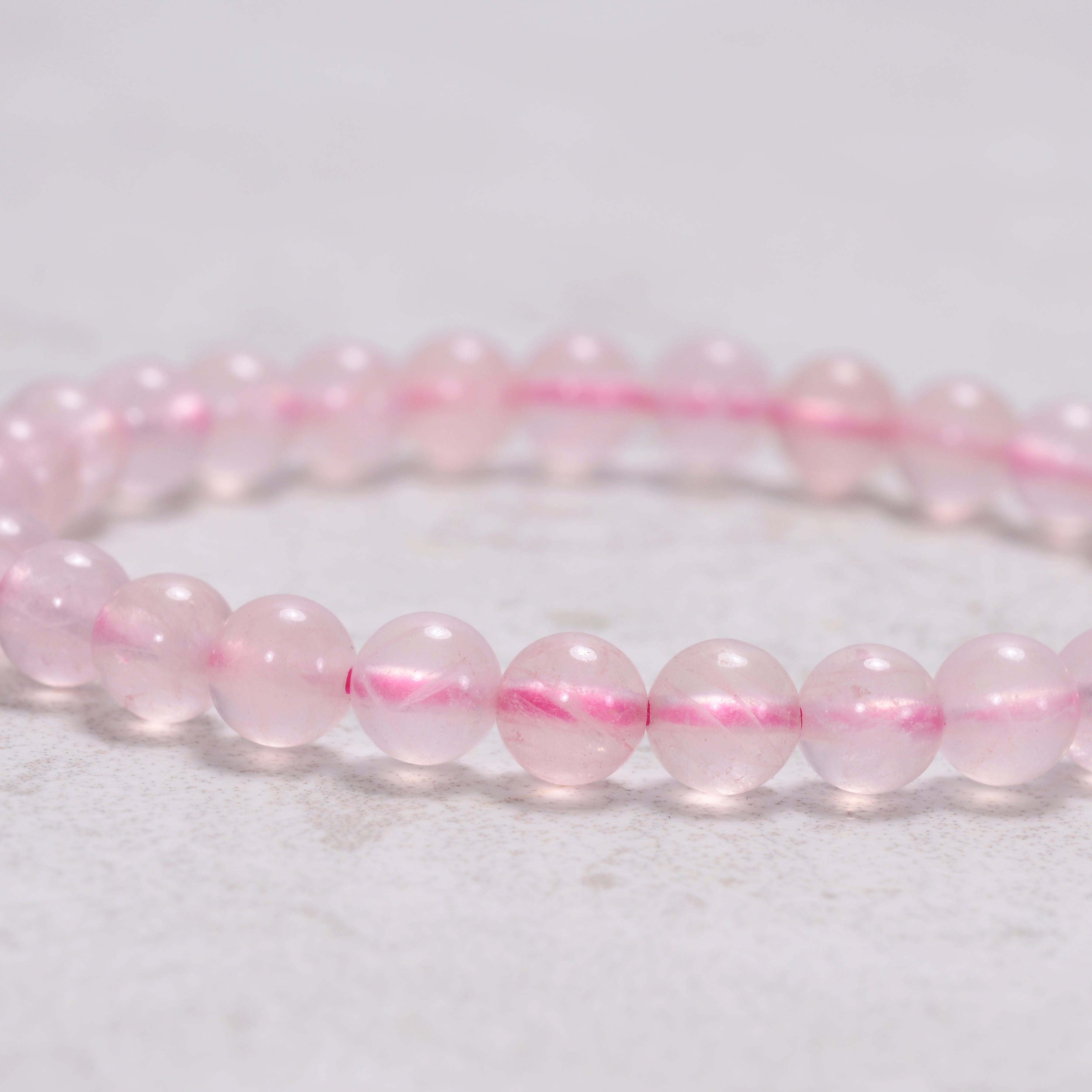 Kalifano Gemstone Bracelets Natural Rose Quartz 6mm Gemstone Bead Elastic Bracelet