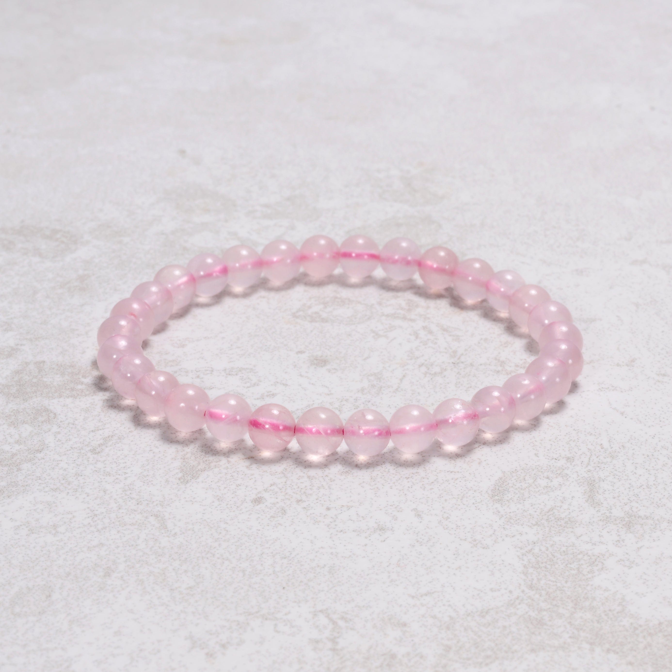 Kalifano Gemstone Bracelets Natural Rose Quartz 6mm Gemstone Bead Elastic Bracelet